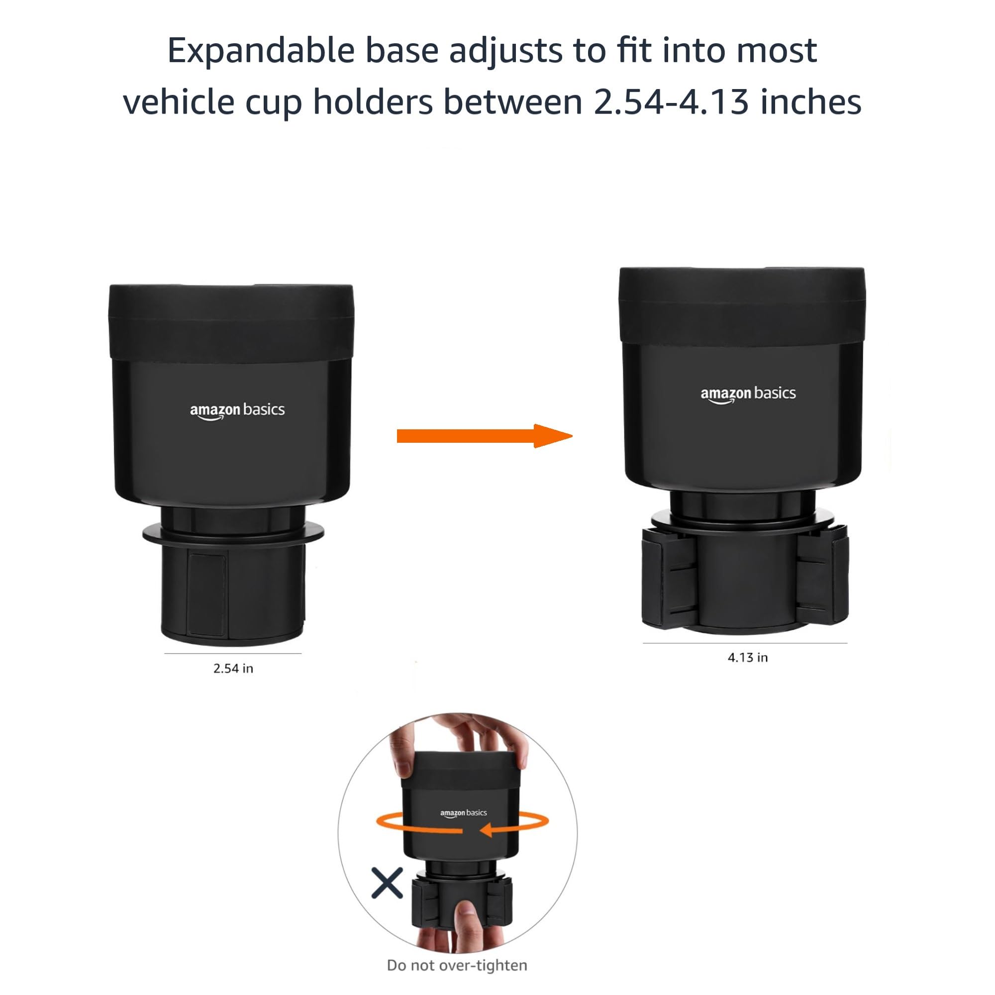 Amazon Basics Car Cup Holder Expander With Adjustable Base, Fits Large Bottles 3.4 To 3.8 In Diameter, Securely Holds Yeti, Hydr