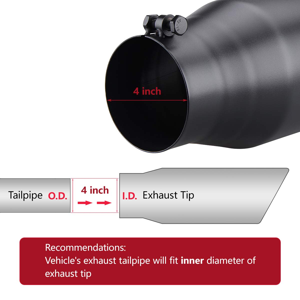 Lcgp Bolt On Diesel Exhaust Tip 4'', 6'' Outlet 15'' Long Truck Tip, Rolled Angle Cut, Black Powder Coated