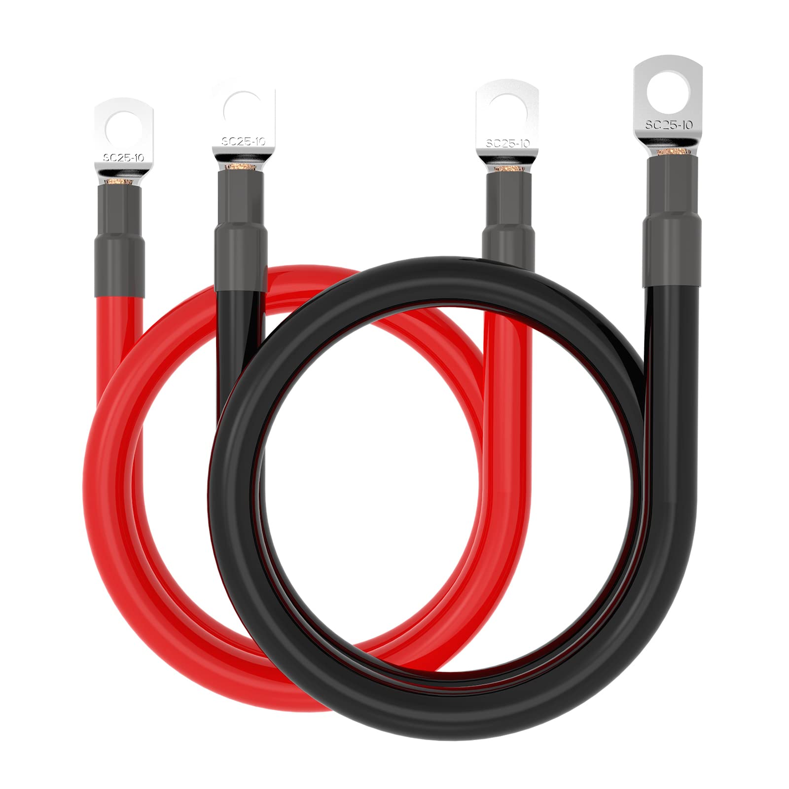 4 AWG Gauge 18inches Battery Power Inverter Cable Set Red + Black Pure Copper Wire with Lugs 3/8'' Terminal for Automotive, Mari
