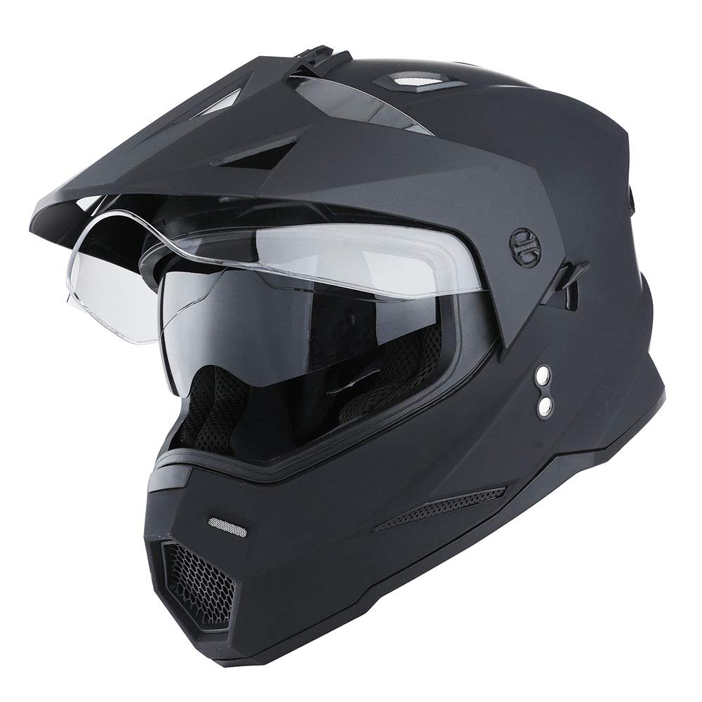 1Storm Dual Sport Motorcycle Motocross Off Road Full Face Helmet Dual Visor Matt Black, Size Xl