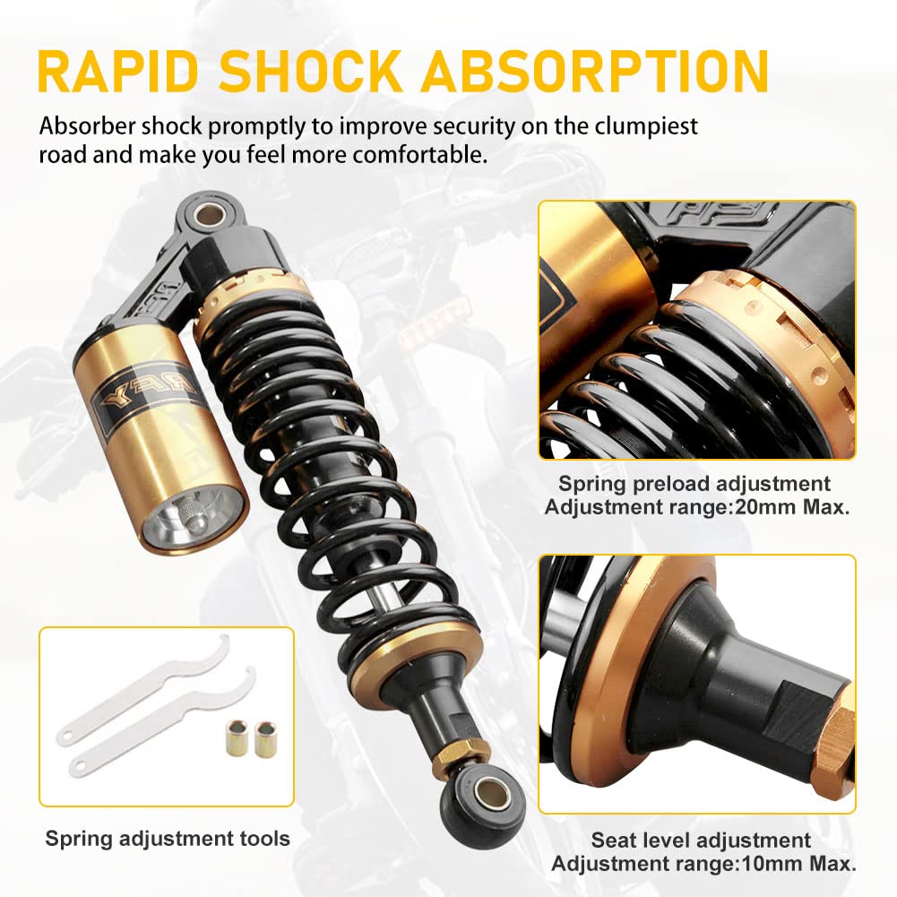 Newsmarts 2Pcs 12.5' 320Mm Motorcycle Air Shock Absorbers Rear Nitrogen Suspension Universal Fit For Honda For Suzuki For Yamaha For Kawasaki For Utv Atv Go Kart Quad Dirt Sport Bikes, Gold And Black