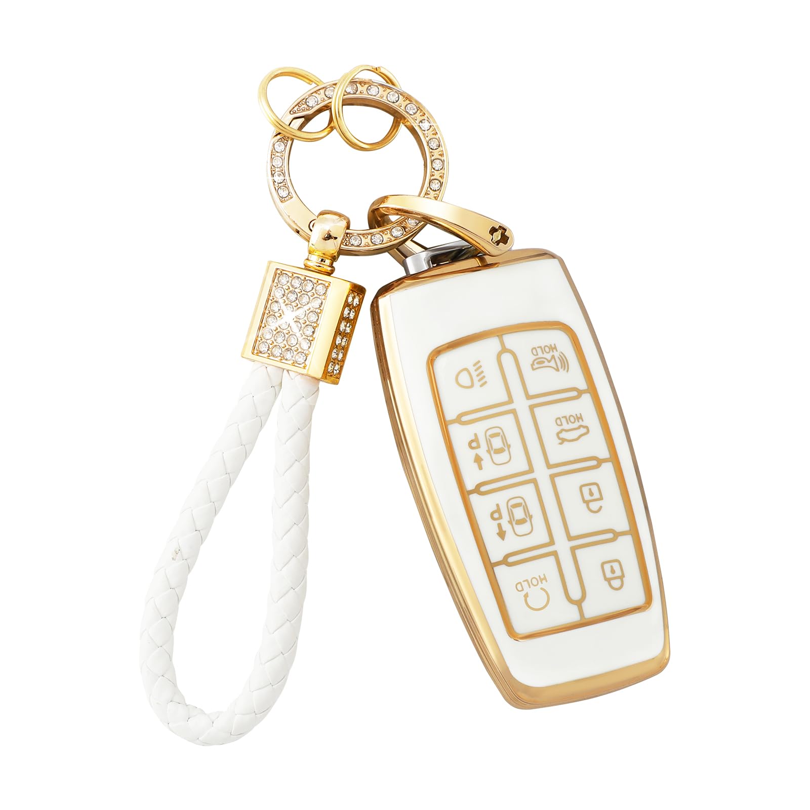 Pifoog Key Fob Cover For Genesis Gv70 Gv80 2023 2022 2021 Accessories 8 Buttons Car Keys Case Shell With Cute Girly Keychain Rin
