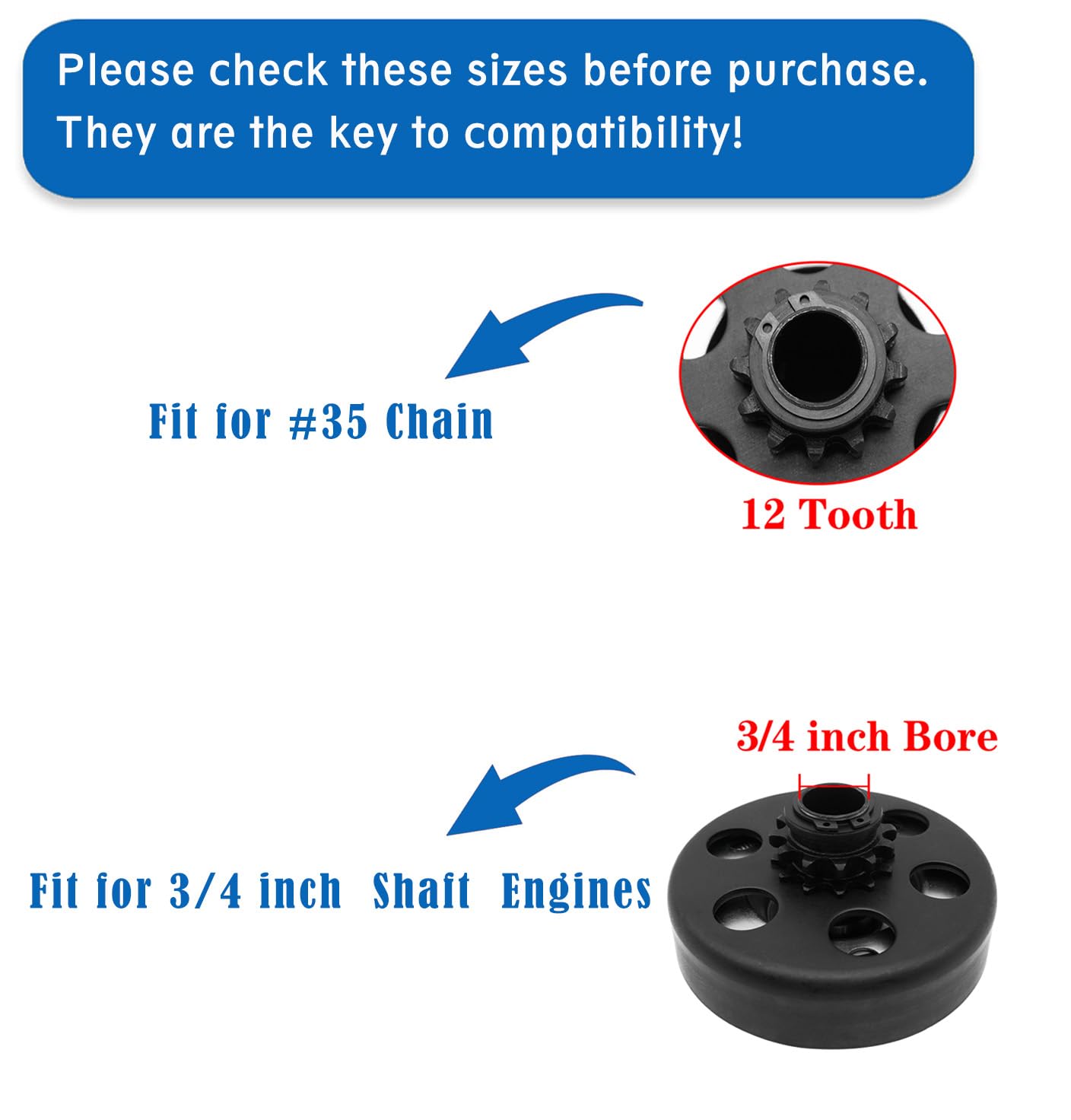 Centrifugal Clutch 3/4'' Bore 12 Tooth For #35 Chain, Fit For 3/4'' Bore Pedator 212Cc, Honda Gc Gx And Most 2-6.5Hp Small Engin