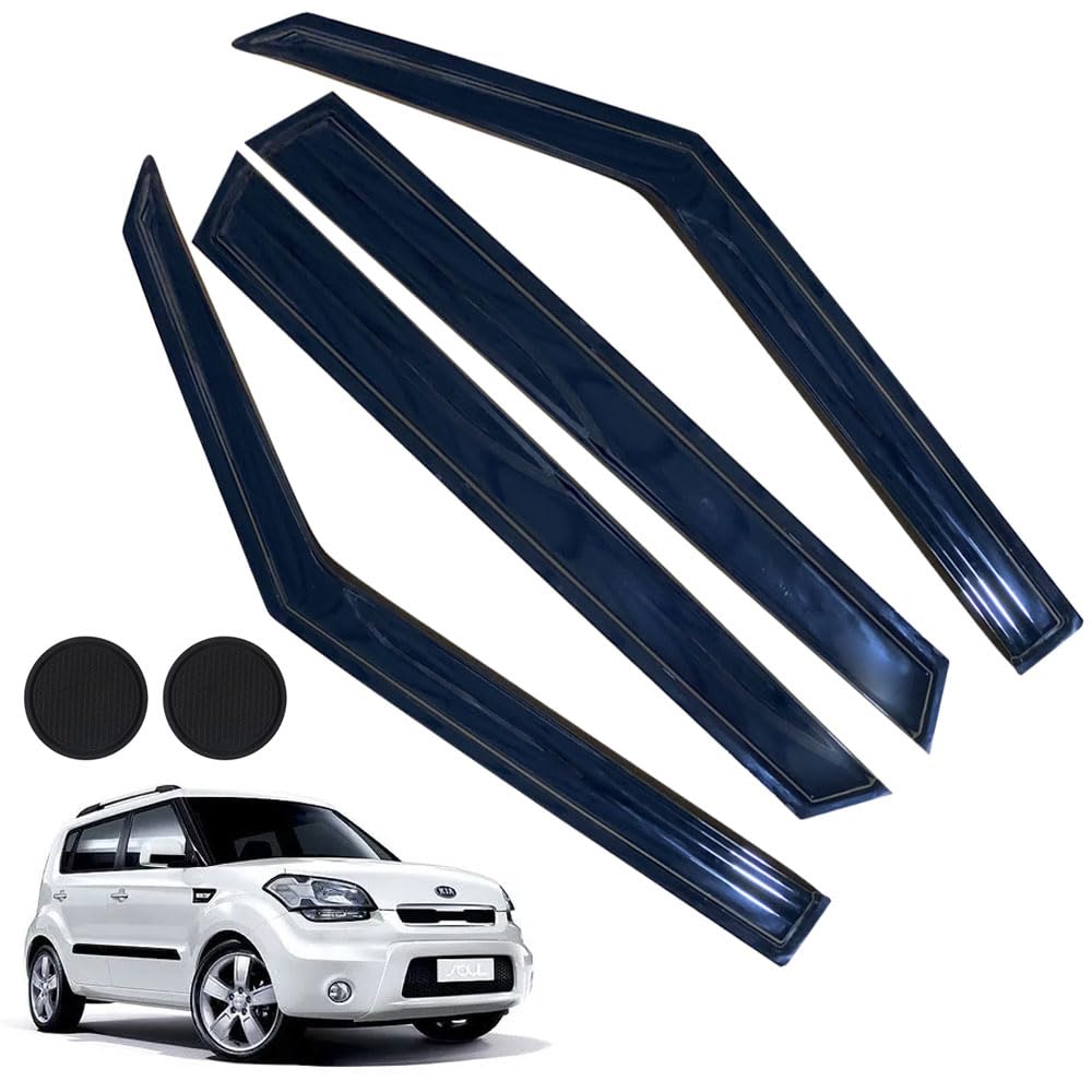 Rain Guards For Kia Soul 2014-2019, Tape-On Side Window Deflectors For Kia Soul, Window Visors For Kia Cars, For Kia Car Accesso