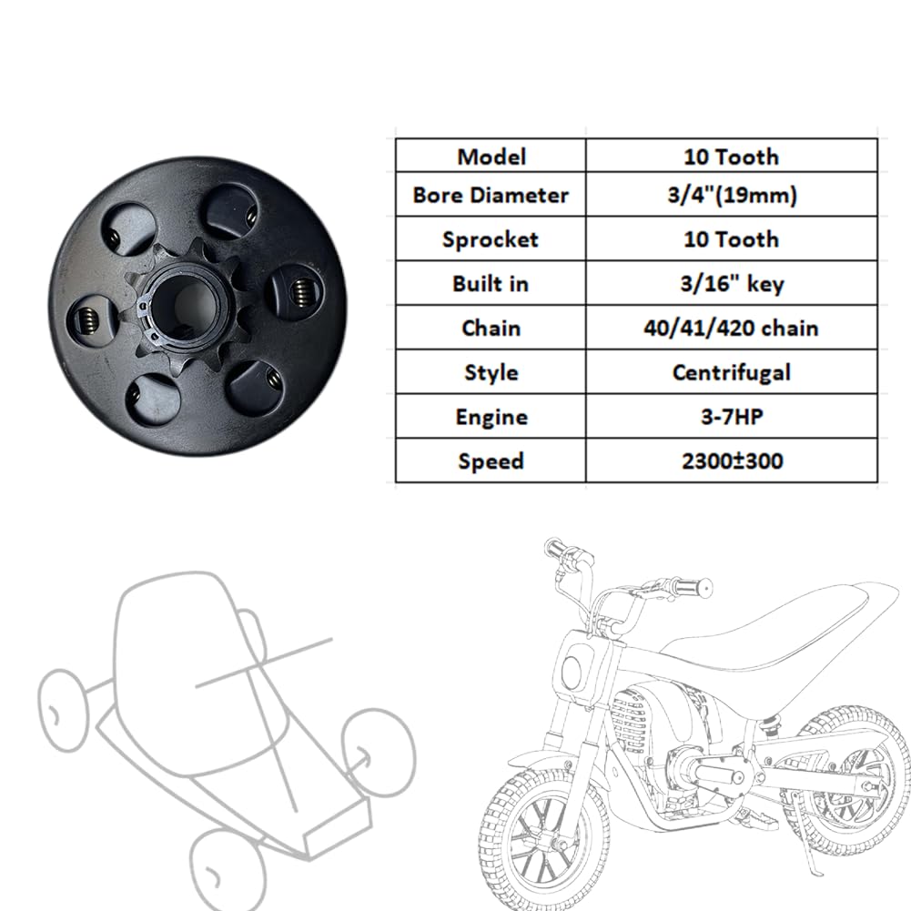 Qymoto 10 Tooth 3/4 Bore Centrifugal Clutch 10T For #40/41/420 Chain For Predator 212 Centrifugal Clutch, Up To 6.5 Hp Go Kart M
