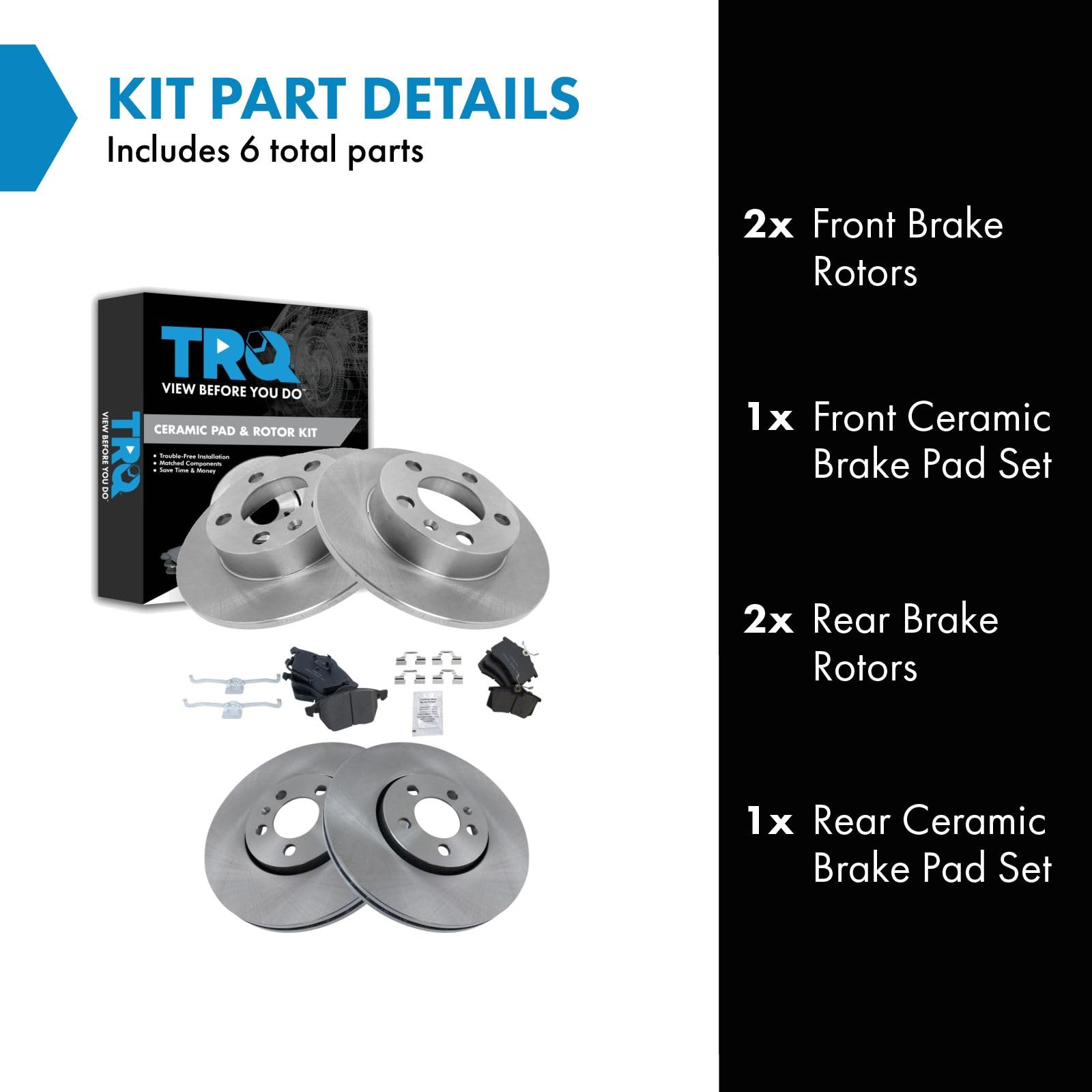 Trq Front And Rear Brake Pad & Rotor Kit Brake Pads Brake Rotor Ceramic Compatible With 2007-2010 Volkswagen Beetle