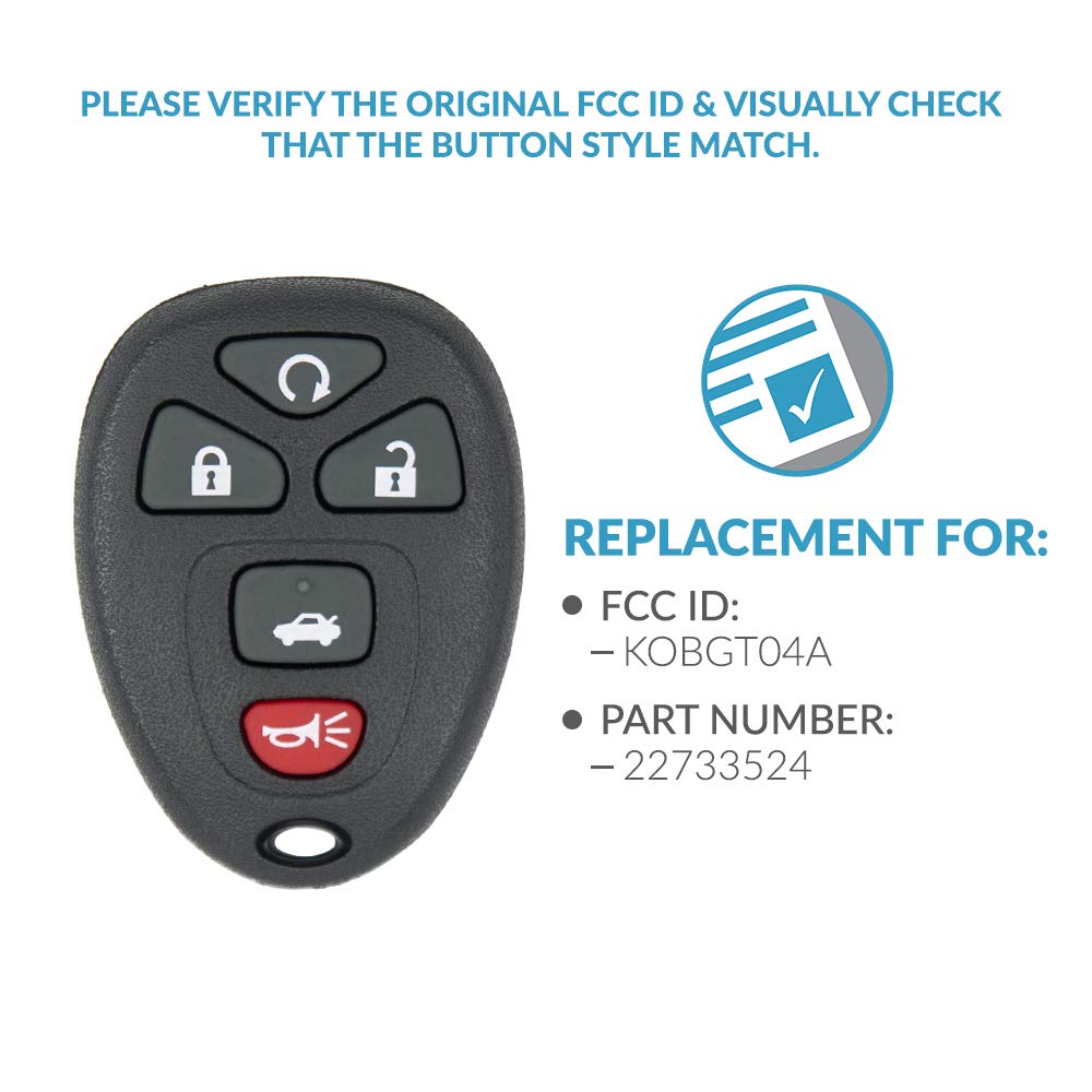 Keyless2Go Replacement for New Keyless Entry Remote Start Car Key Fob for 22733524 KOBGT04A Malibu Cobalt G5 G6 Grand Prix Lacro