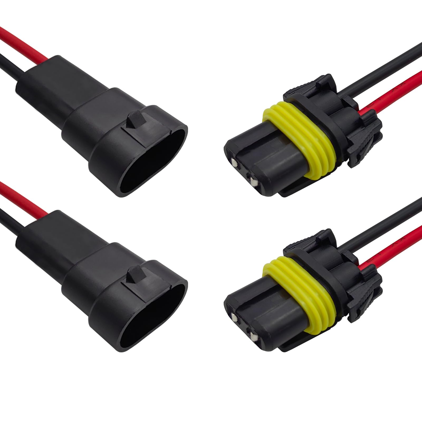 Audak 9005 9006 Hb3 Hb4 Heavy Duty Male & Female Adapters Wiring Harness Sockets For Headlights Fog Lights (2 Pairs)