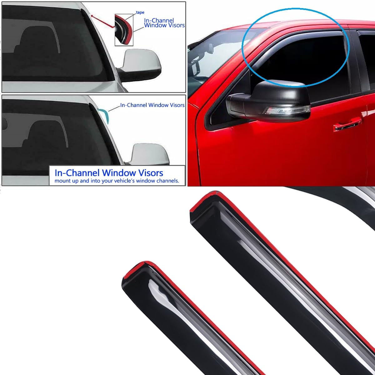 Deebior 4Pcs Side Wind Vent Deflector,in-Channel Style Tape On Dark Smoke Shade Sun Rain Guards,Nice Window Visor fit for 2004-2