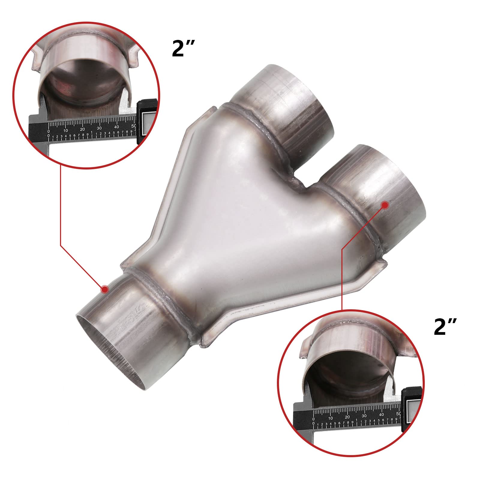 TECTRUC Universal Stainless Steel 2 Inch Exhaust Y Pipe,2'' Inch ID Single to 2'' Dual Exhaust Adapter Connector for Car Truck,1