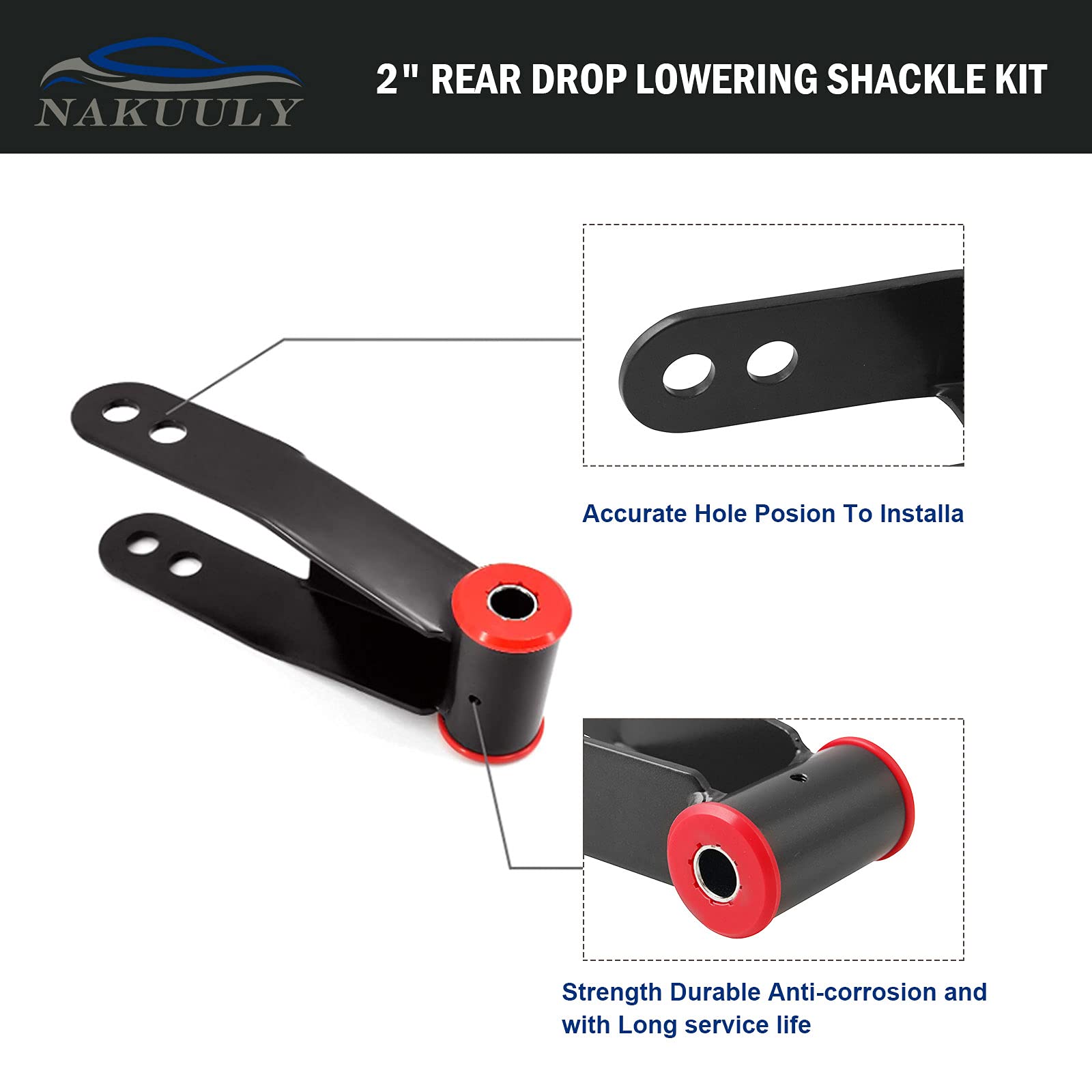 2 Rear Drop Lowering Shackle Suspension Kit Compatible With 1988-1998 Chevy & Gmc C1500/C2500 1988-2019 Silverado Sierra 1500 Replaces # 410520