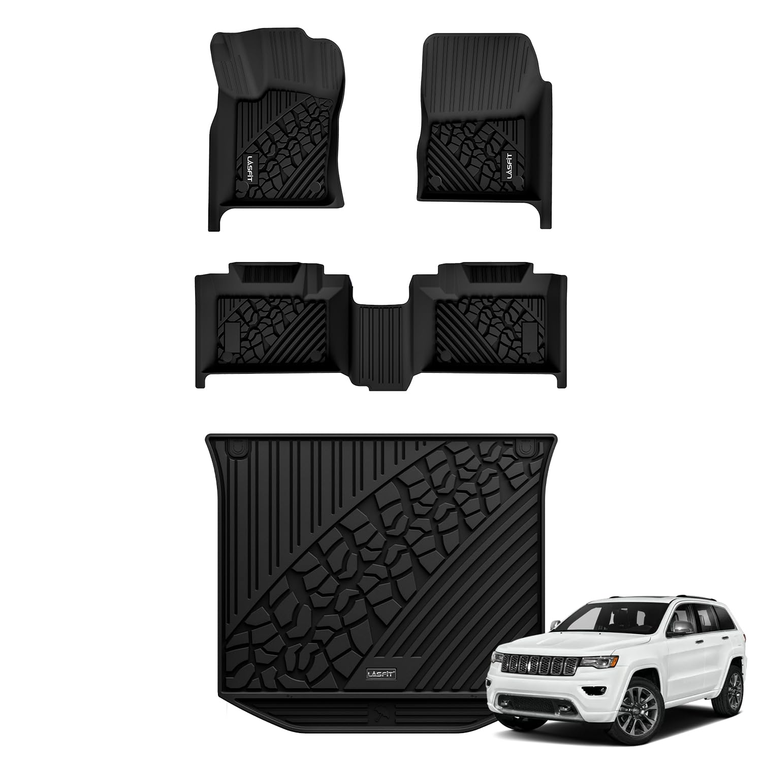 Lasfit Floor Mats For Tpe All Weather Car Liners,Custom Fit 1St & 2Nd Row Floor Liners, Black (Grand Cherokee 2016-2021 Floor Ma