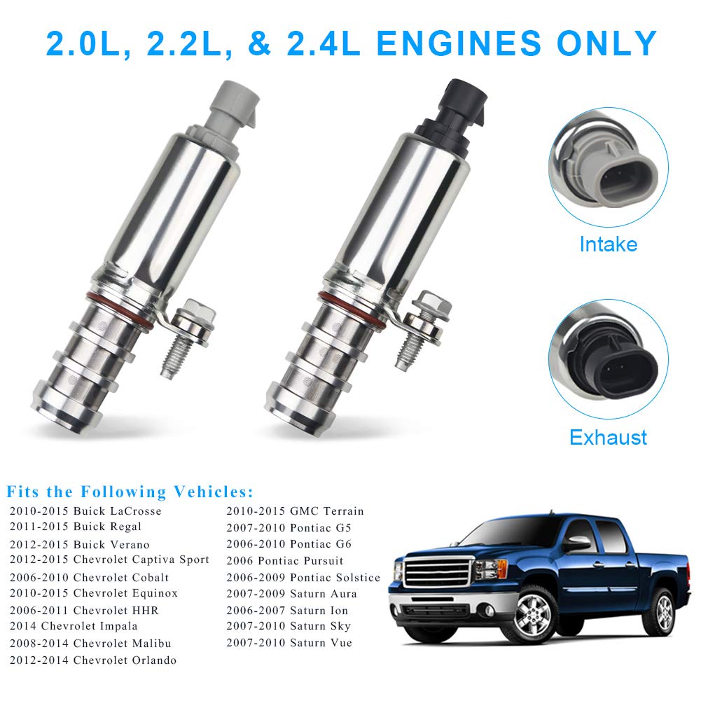 Wmphe Vvt Solenoid Intake & Exhaust Camshaft Position Actuator Solenoid Valve Kit Compatible With Chevy Hhr Malibu Cobalt Gmc Buick Pontiac Saab Saturn 2.0L 2.2L 2.4L Replacement For 12655421 12655420