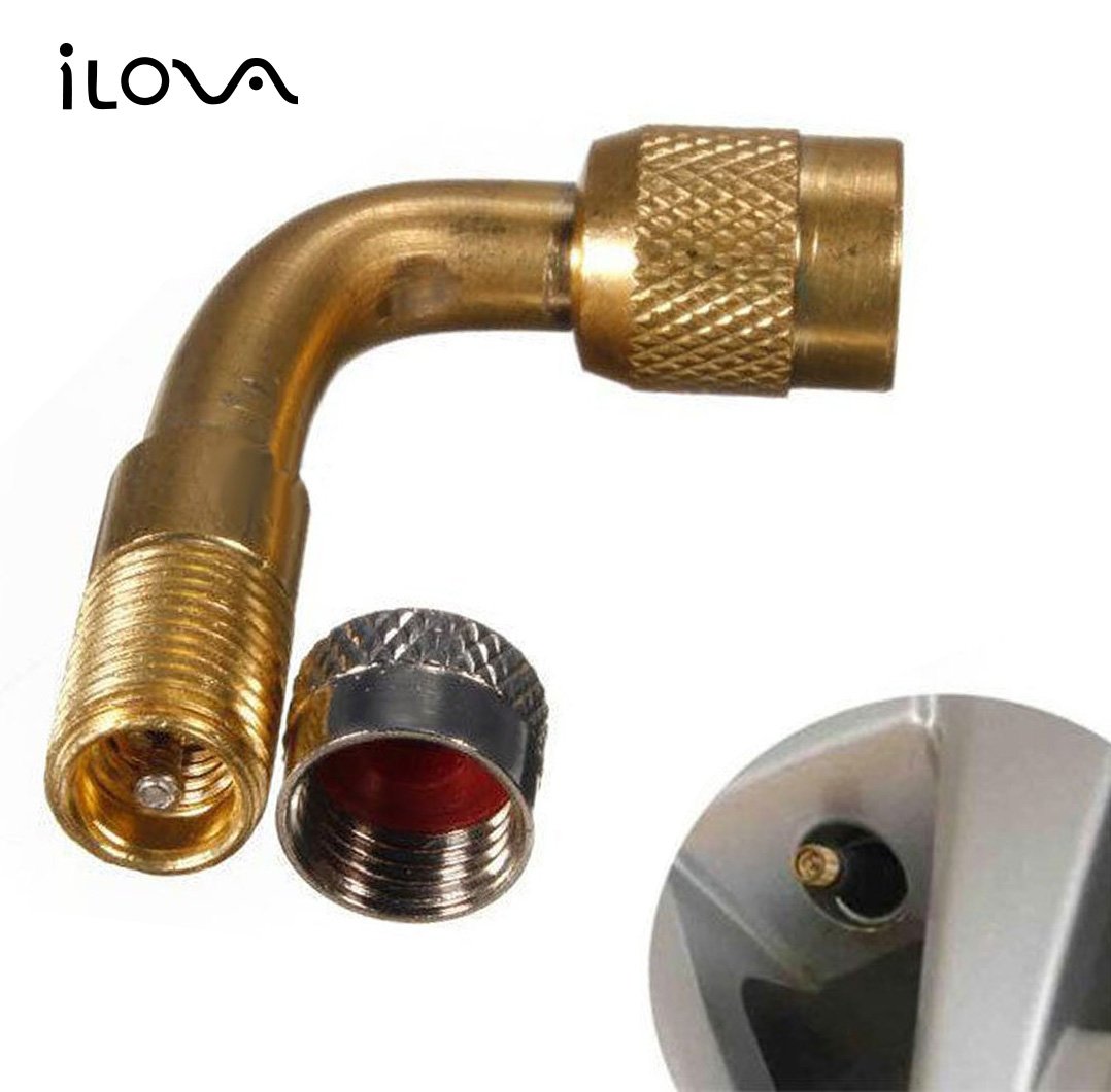 Asfroy 90 Degree Tyre Valve Extension Adaptor - Gold, 2 Pack Universal Extenders for Cars, Motorcycles, Bikes, and Scooters
