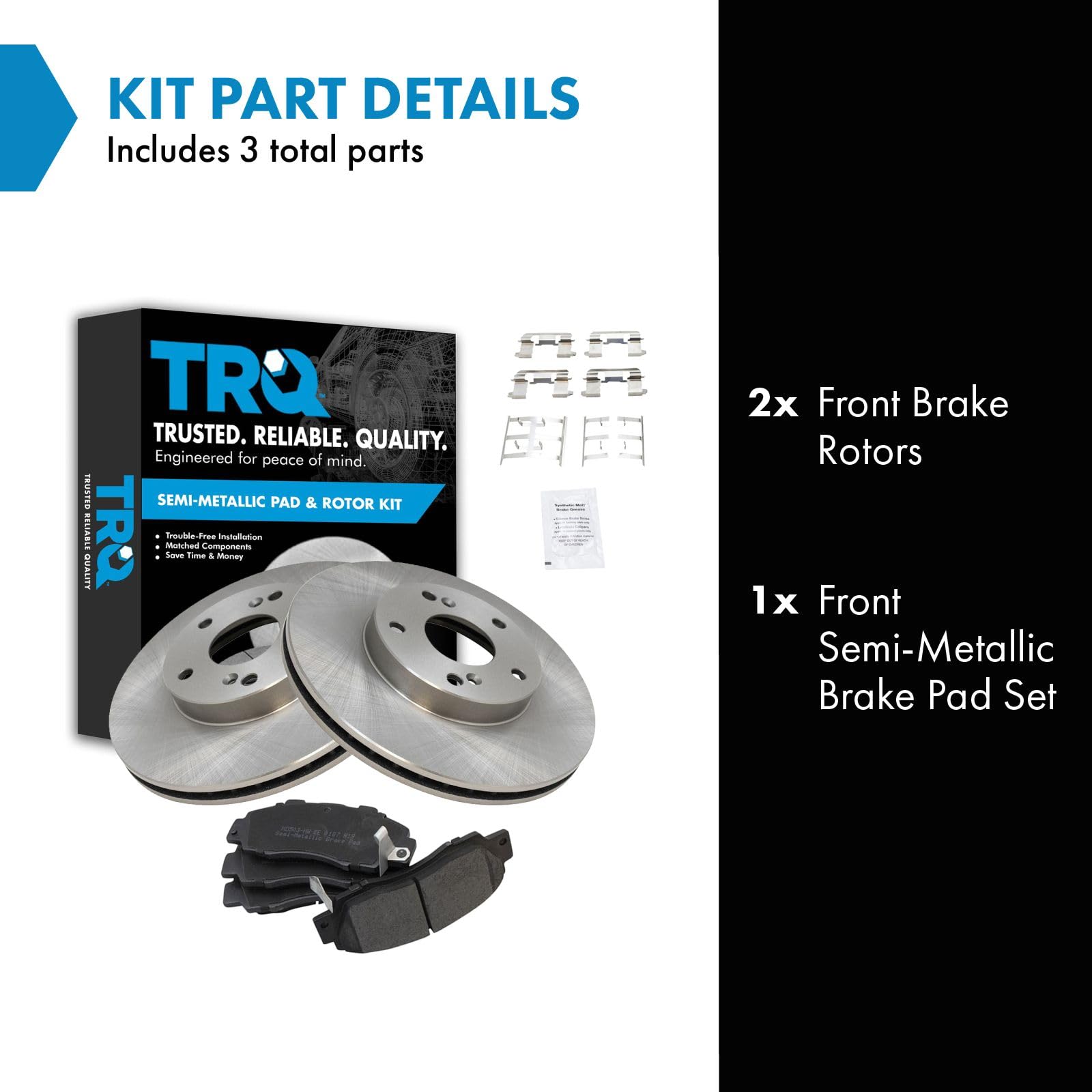 Trq Front Brake Pad & Rotor Kit Brake Pads Brake Rotor Semi-Metallic Compatible With 1998-2002 Honda Accord