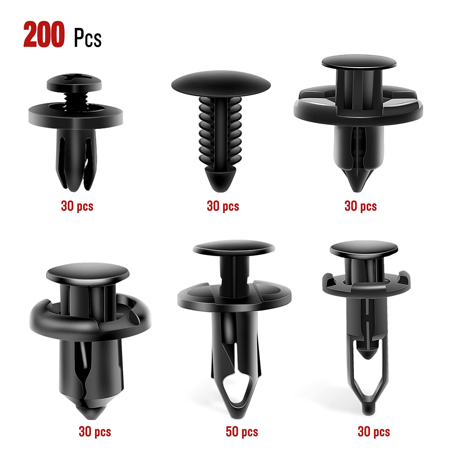 Nilight 200PCS Car Retainer Clips Replacement Kit - Nylon Bumper Push Rivets for GM Ford Toyota Honda - 6mm to 10mm Sizes