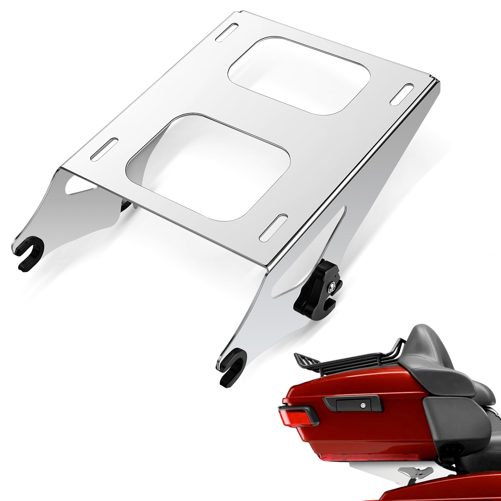 Amazicha Tour Pack Mounting Rack Luggage Rack Chrome Detachable 2 Two Up Tour Pack Bracket Compatible For Harley Davidson Touring Street Glide/Electra Glide/Road Glide/Road King 2014-Later