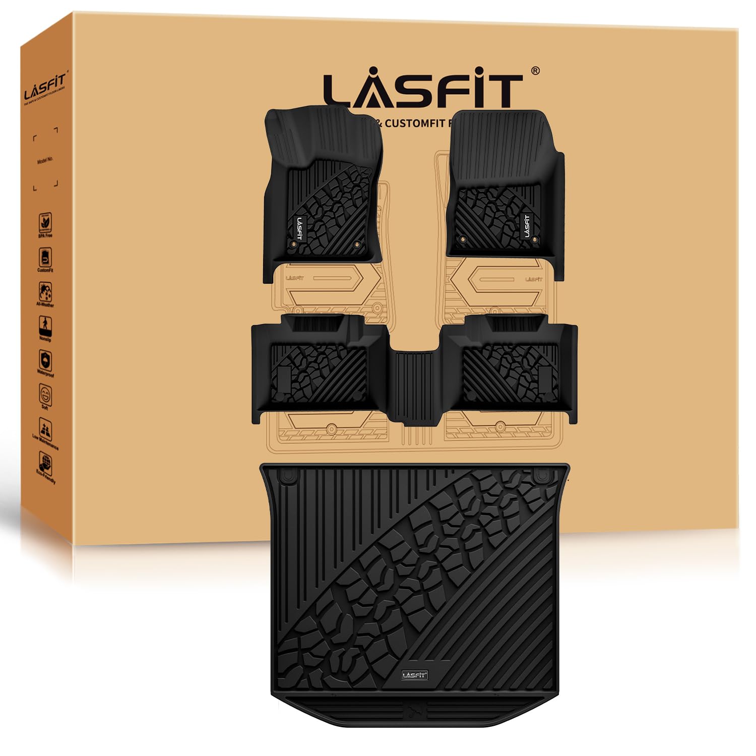 Lasfit Floor Mats & Trunk Mat For Jeep Grand Cherokee 2013 2014 2015 All Weather Tpe Custom Fit Car Mats Floor Liners Cargo Line
