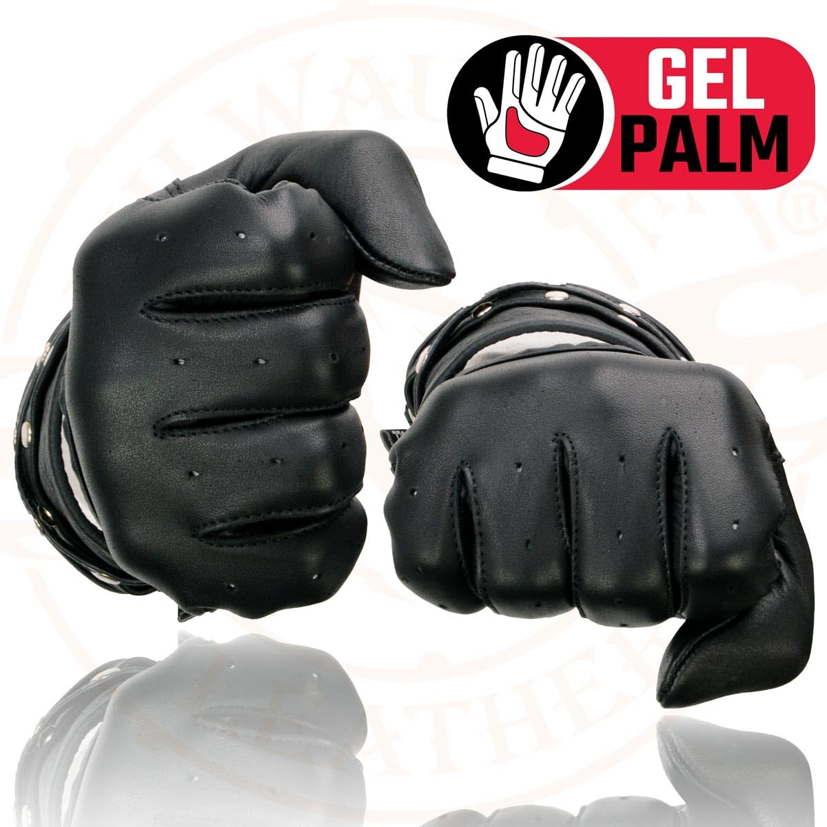 Milwaukee Leather MG7765 Women's Black Leather Gel Palm Open Wrist Motorcycle Hand Gloves W/Stylish Wrist Detailing - Large