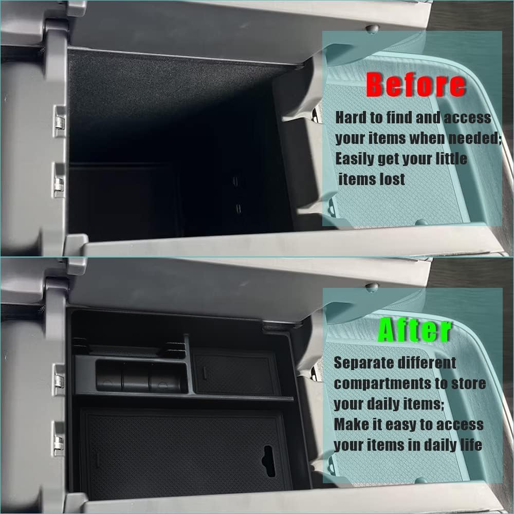 Bestevmod For Rivian R1T & Rivian R1S Accessories Center Console Organizer Tray Armrest Storage Box Abs Material With Pvc Trim C