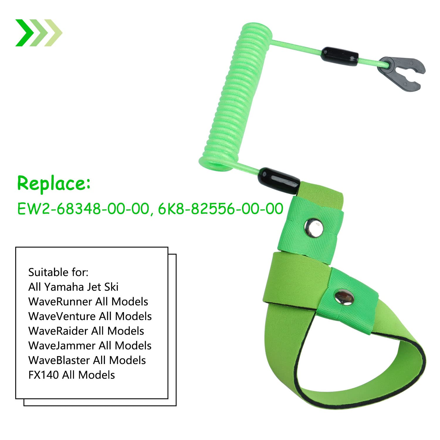 2Pcs Kill Switch Lanyard For Boat Jet Ski Lanyard Wrist Strap Replace Ew2-68348-00-00 Suit For Yamaha Marine Outboard Motor Ignition Emergency Kill Stop Cord Tether (Green)