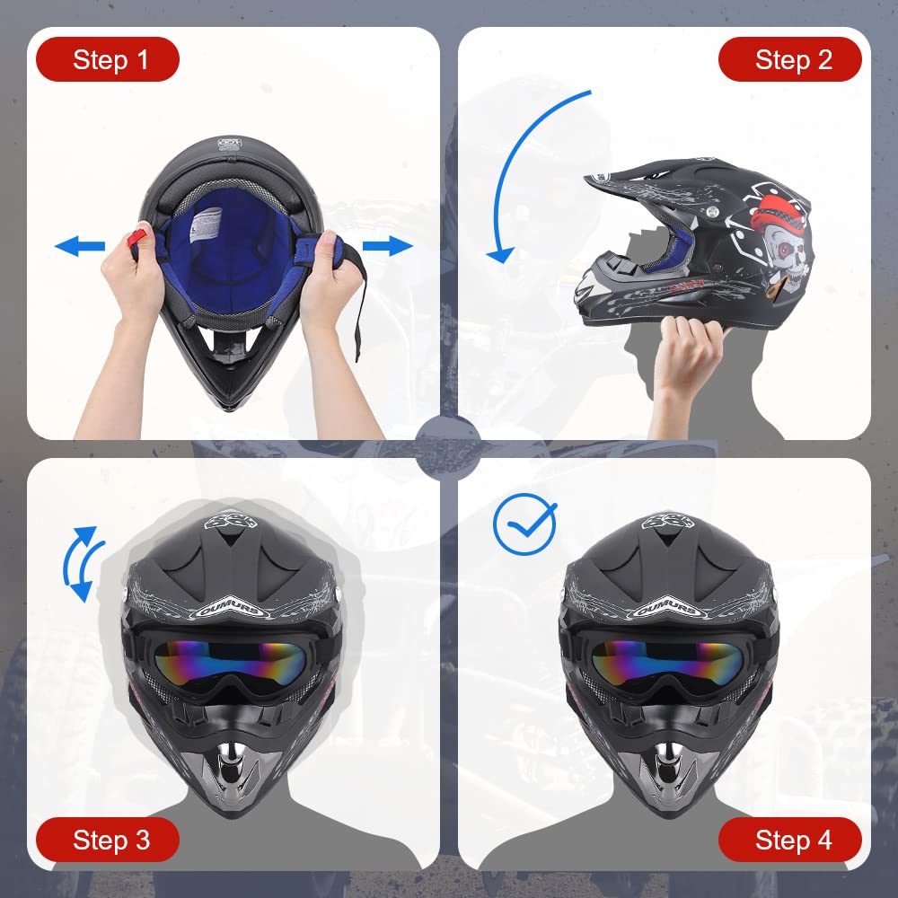 Oumurs Adult Dirt Bike Helmet With Goggles Gloves & Mask Adjustable Sun Visor Dot/Fmvss-218 Motorcycle Adult Atv Helmet Off-Road
