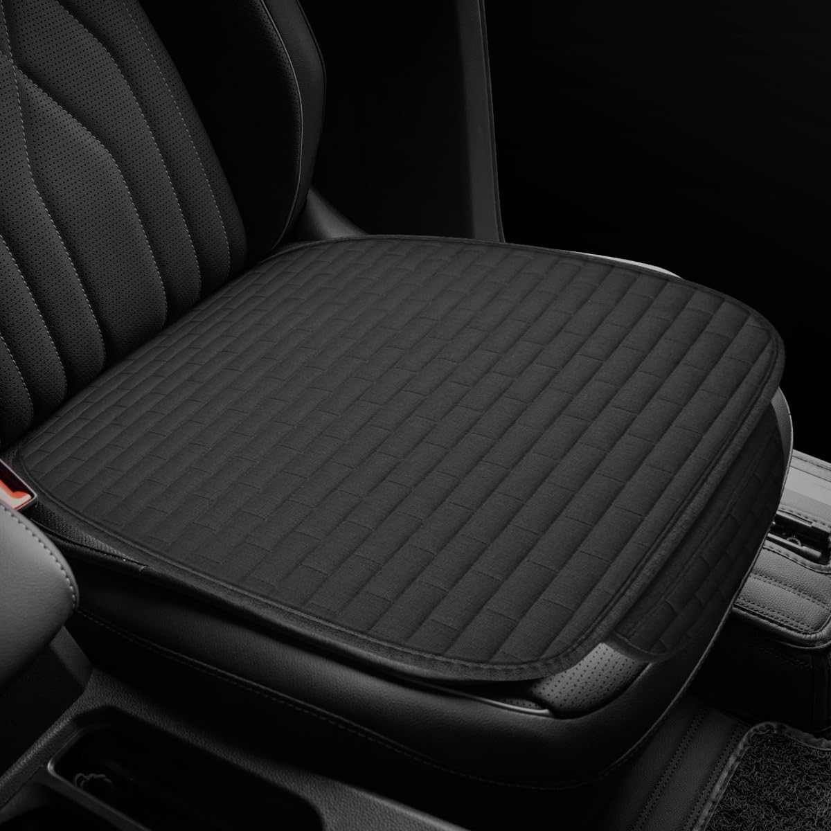 GAOLAOSY Car Front Seat Cover, Breathable Linen Automotive Seats Cushion, AntiSlip Vehicle Seat Pad with Storage Pocket, Univer