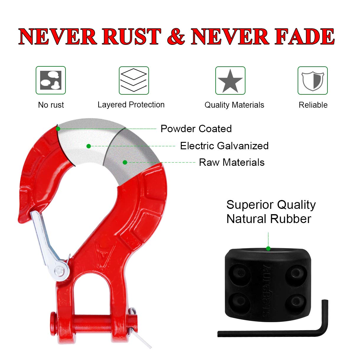 Autobots Upgrade Heavy Duty Winch Hook Forged Steel 3/8' Grade 70 Safety Latch Winch Cable Hook Stopper & Clevis Slip Winch Hook Sets, Max 35,000 Lbs,Red