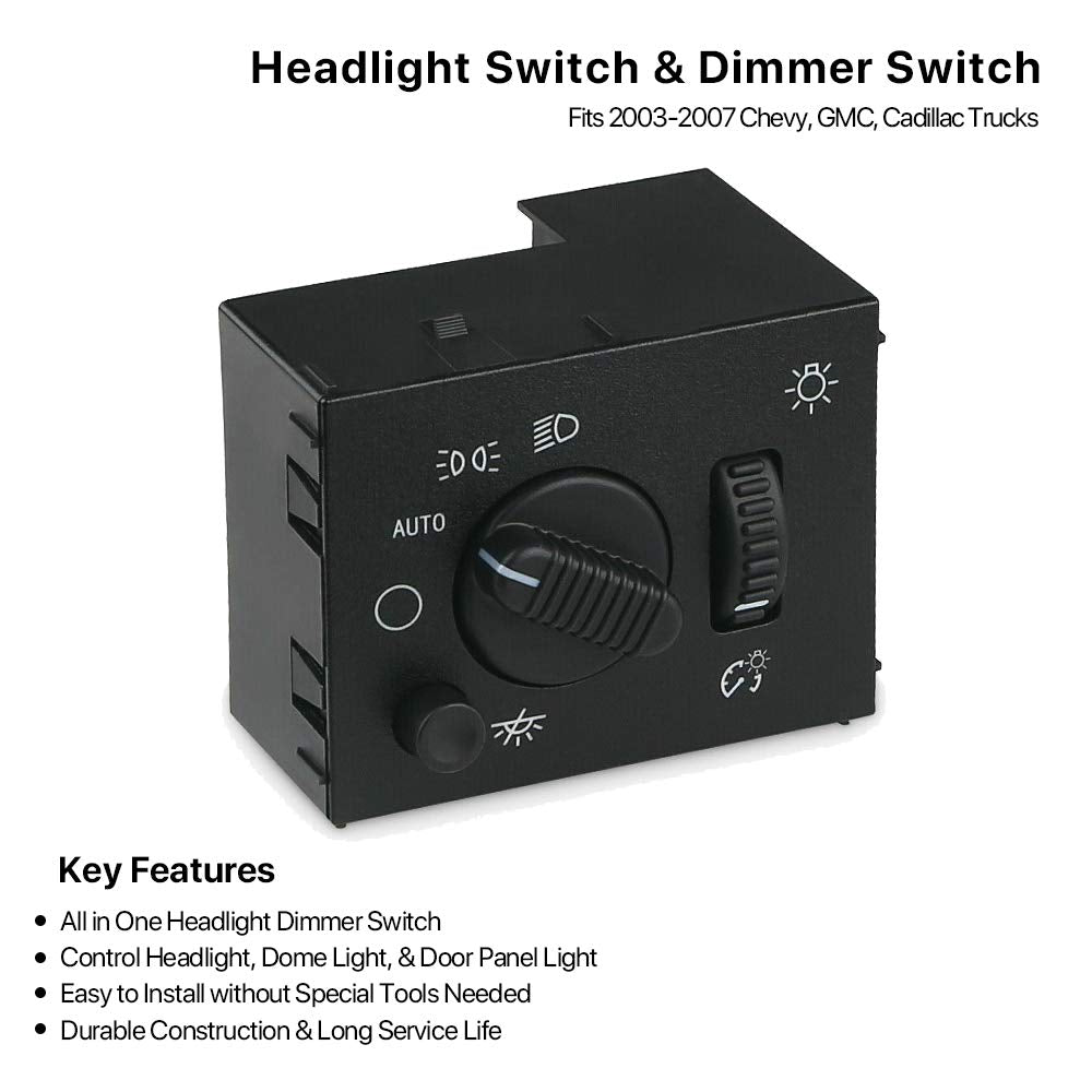 Headlight Switch Headlamp Dimmer Switch - Compatible With 2003-2006 Chevy Silverado, Suburban, Tahoe, Gmc Sierra, Yukon, Cadillac Escalade - Replace D1595G, 19381535, 15194803, 1S8489