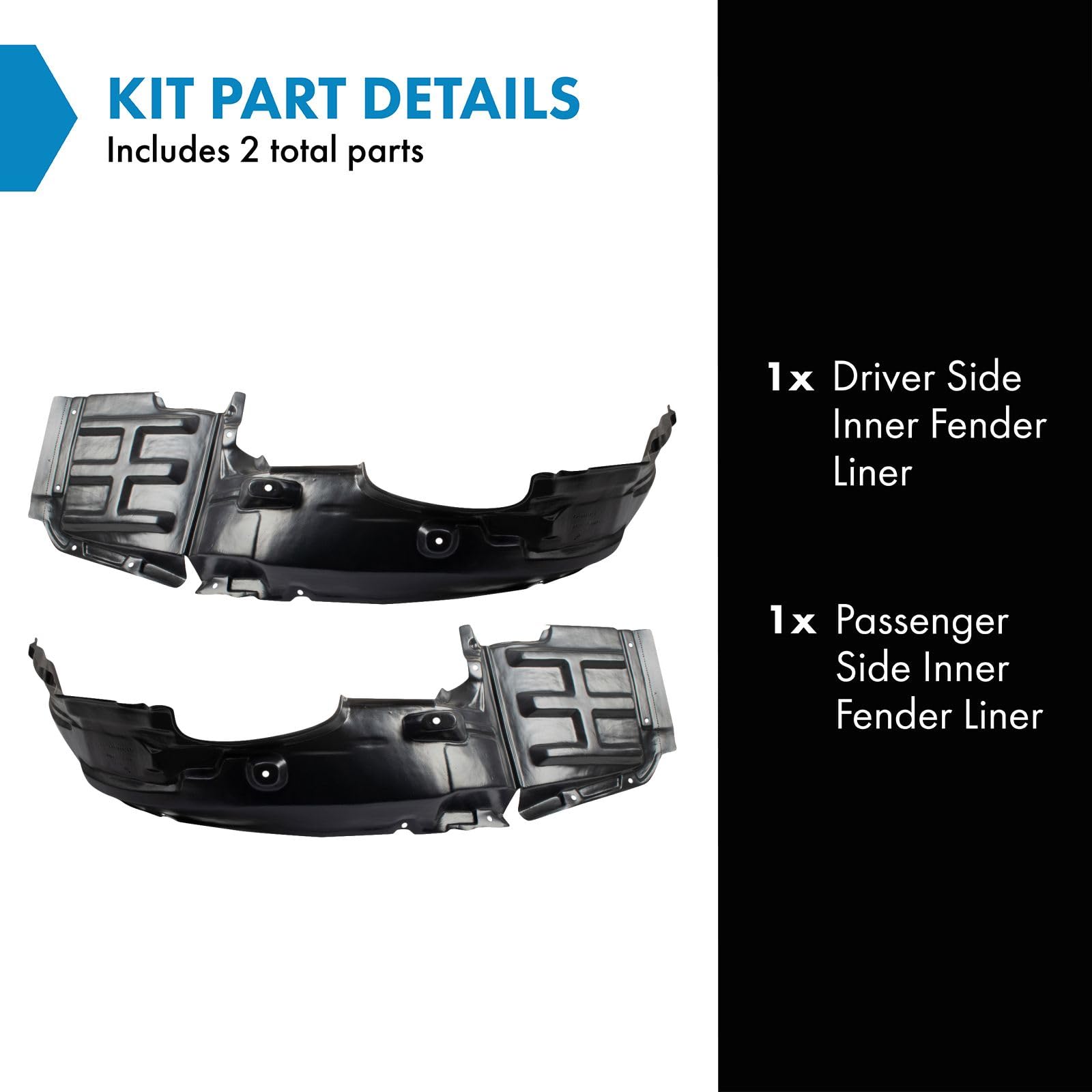 Trq Inner Fender Liner Set Compatible With 2010-2012 Mitsubishi Galant Mi1248124 Mi1249116