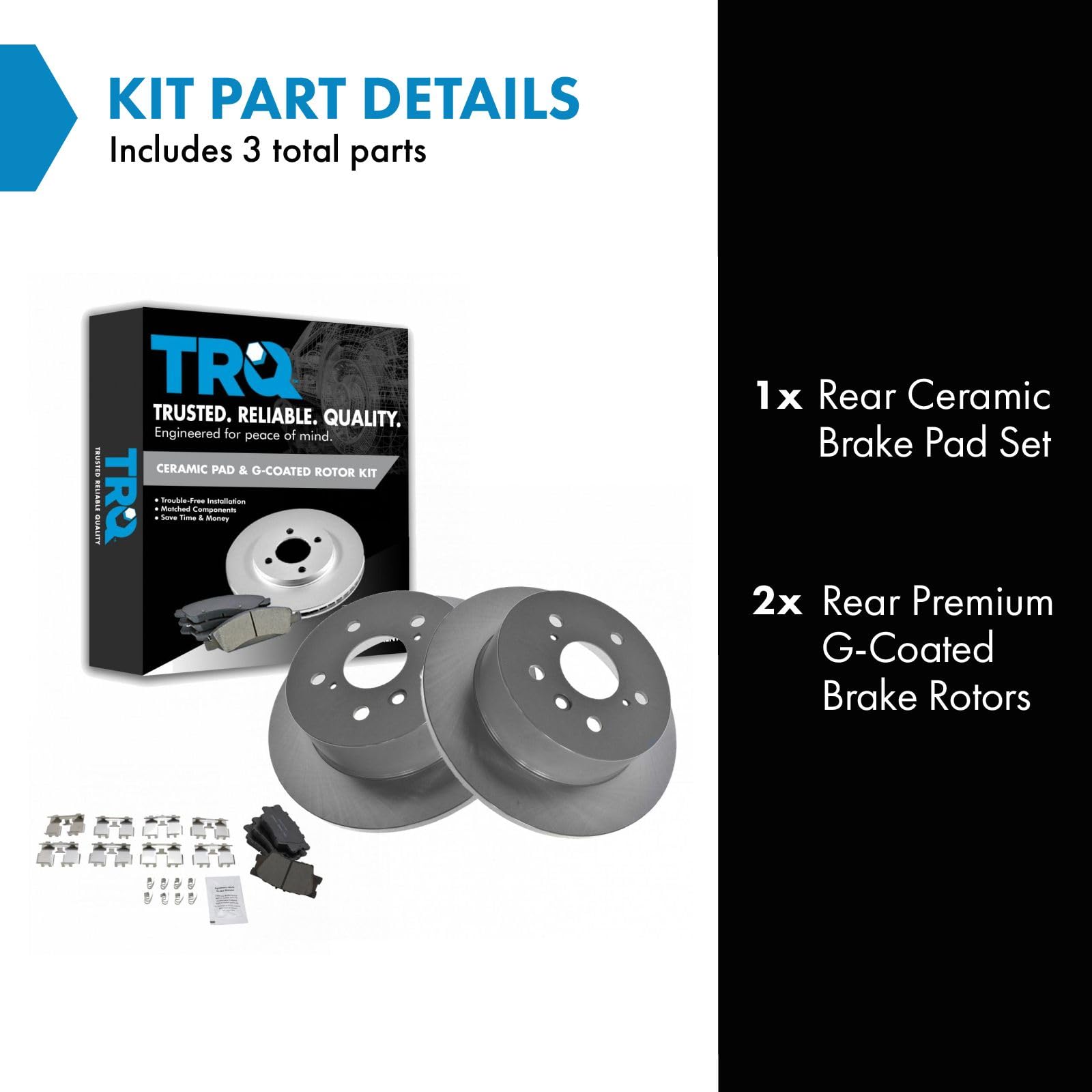Trq Rear Brake Pad & Rotor Kit Brake Pads Brake Rotor Ceramic Premium G-Coated Compatible With 2007-2012 Lexus Es350 2008-2012 T