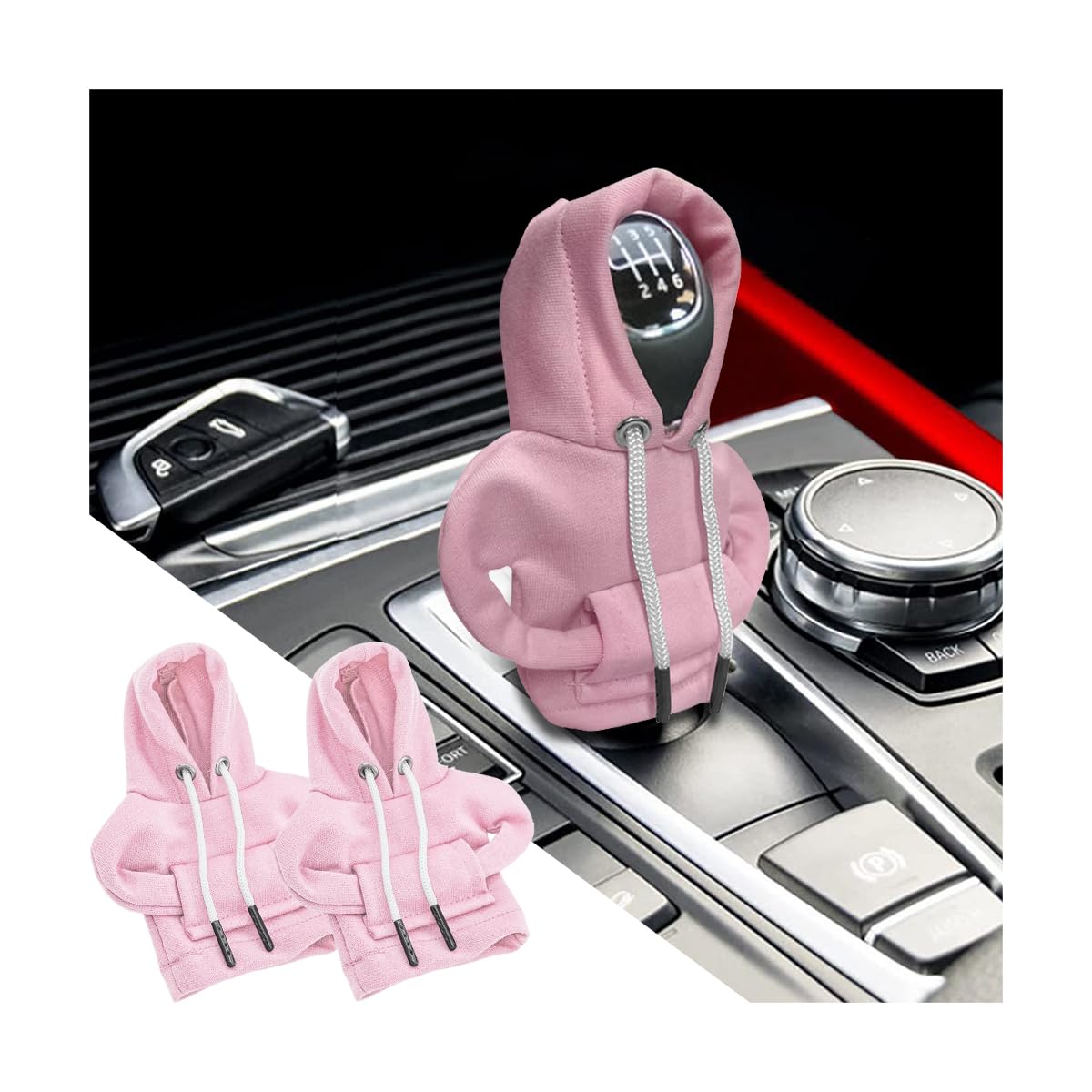 BELOMI Car Gear Shift Cover, Fashionable Hoodie Automotive Gear Shift Knob Protector, Mini Sweater Shirt Gear Shift Knob Cover, 