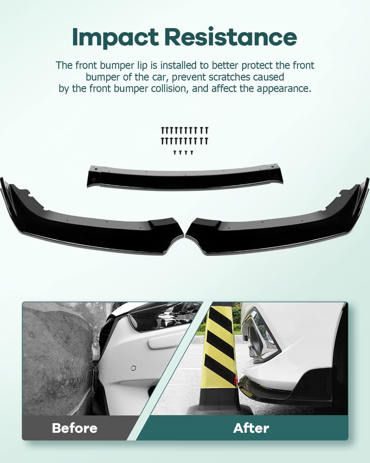 Scitoo 3Pcs Black Pp Front Bumper Body Kit Spoiler Chin Spoiler Front Bumper Lip Fit For 2016-2020 For Honda Civic