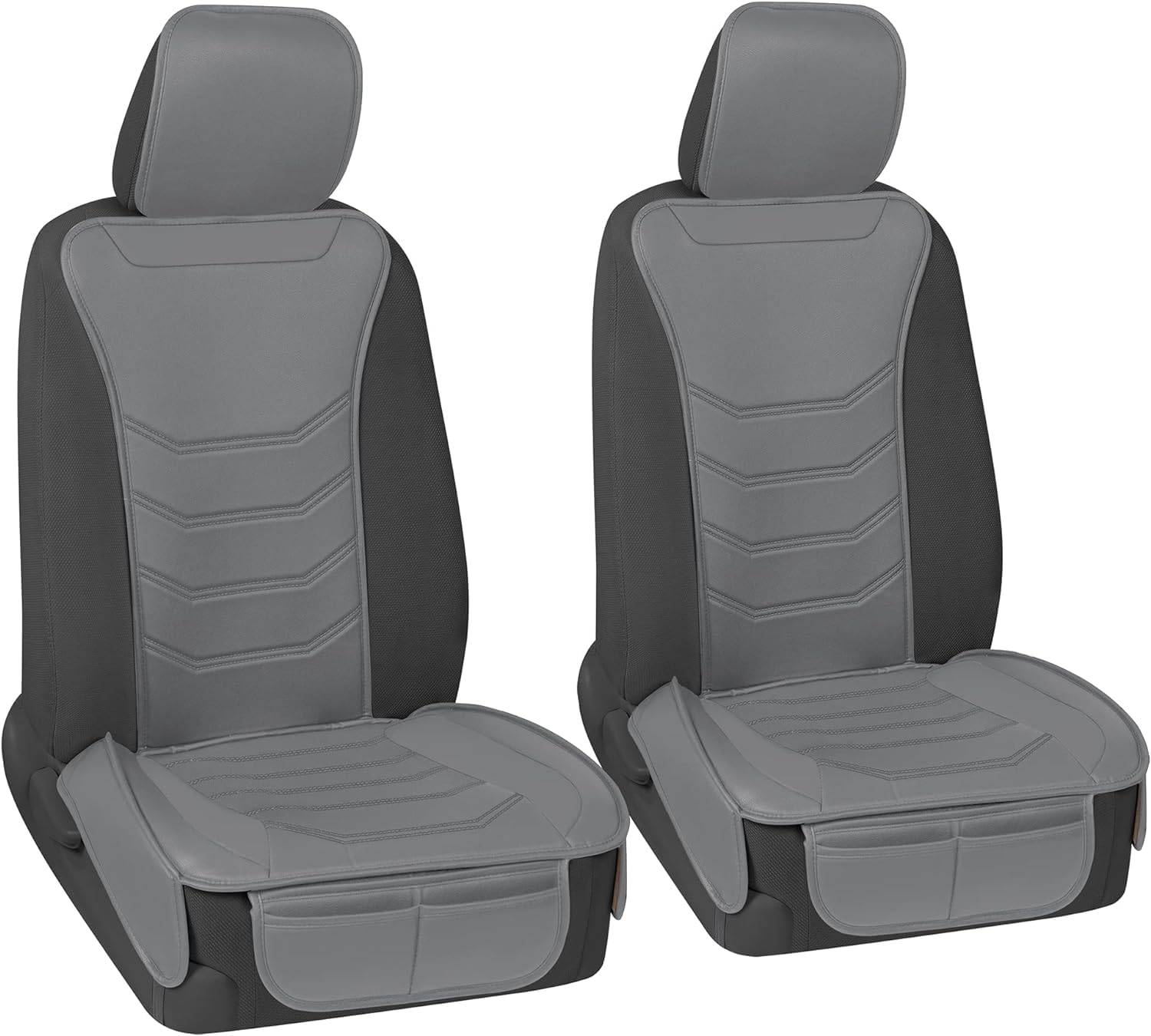Motor Trend Luxefit Solid Gray Seat Covers For Cars Trucks Van Suv (2 Pack), Premium Faux Leather Car Seat Covers, Easy To Install Automotive Seat Covers With Storage Pockets, Fits Most Vehicles