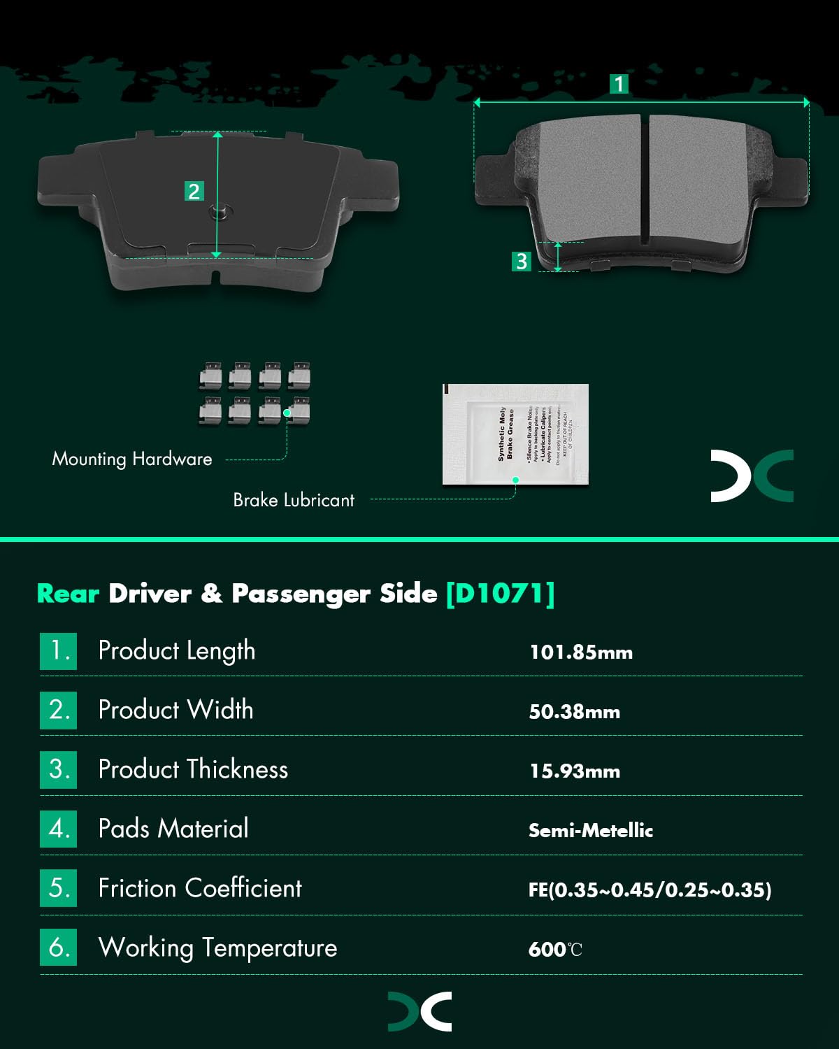 Scitoo D1071 Semi-Metal Brake Pads Kits Rear Fit For Ford 2005-2009,For Jaguar 2005-2008,For Mercury 2005-2009