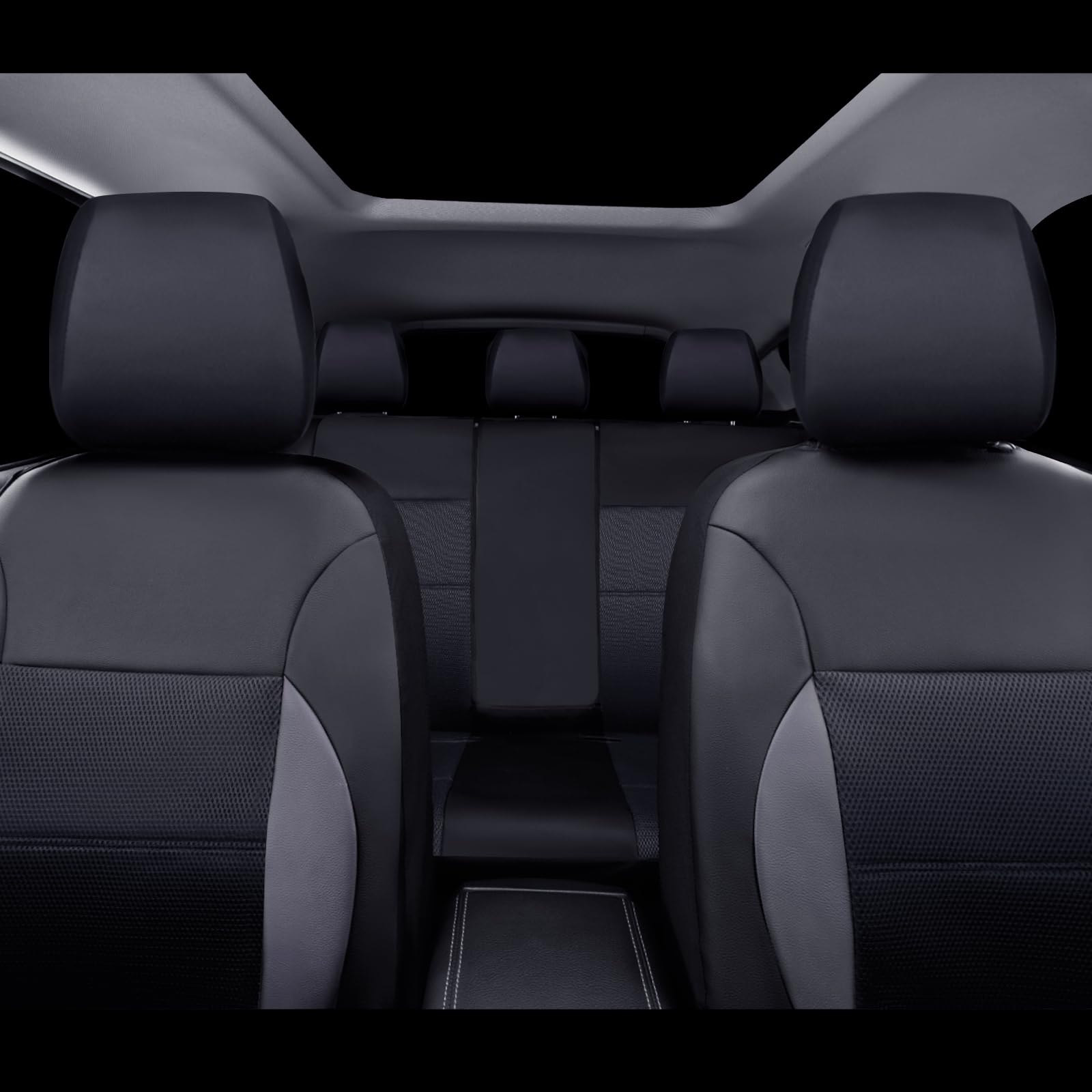 CAR PASS Luxury Leather Air Mesh Seat Covers, Car Seat Cover Full Set Breathable Seat Covers for Cars Universal Fit for Sedan SU