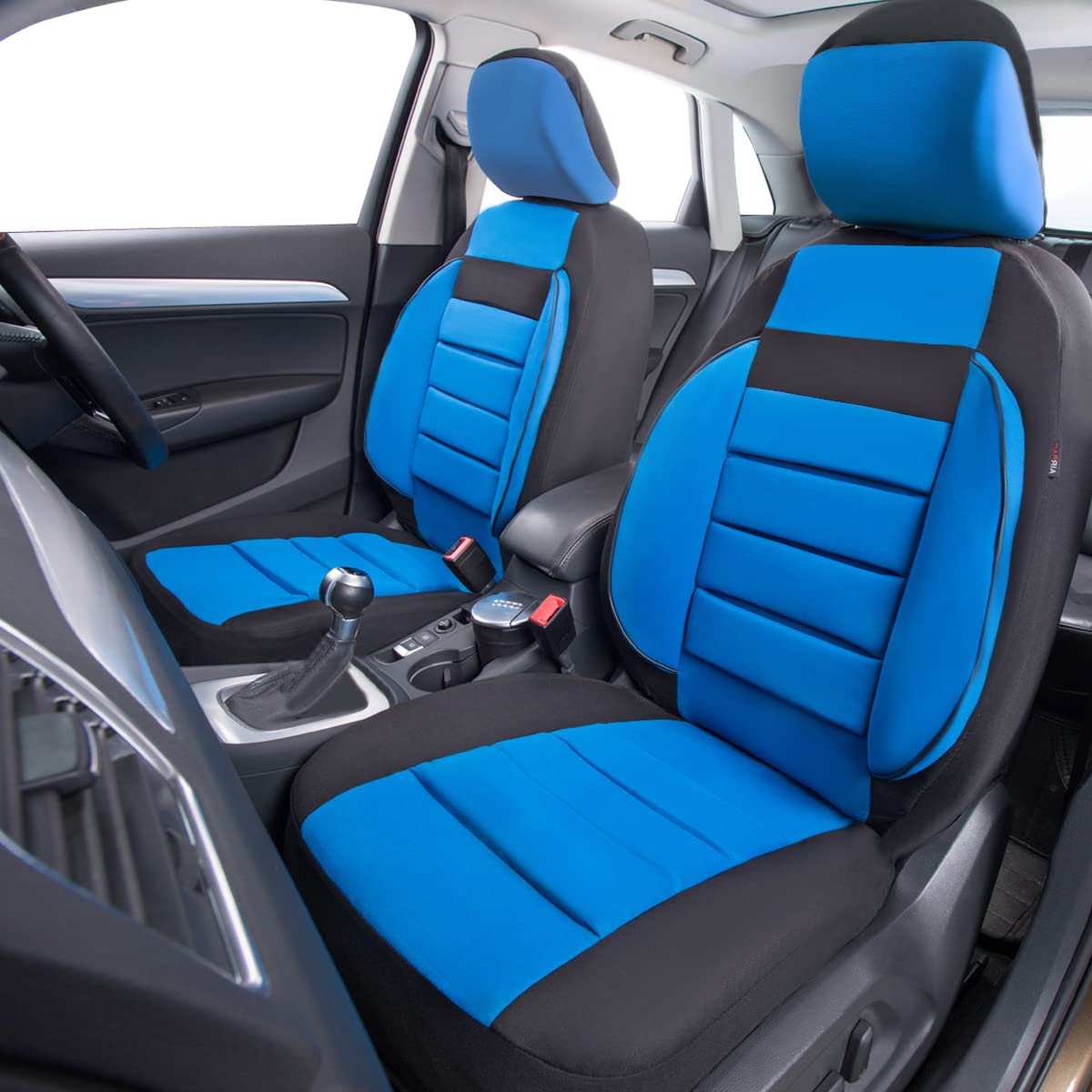 Car Pass 3D Foam Back Support,Universal Two Front Car Seat Cover Cloth -100% Comfortable &Breathable& All Season. Fit Automotive,Suv,Sedan,Van, Airbag Compatible Elegance Stylish (Blk Blue