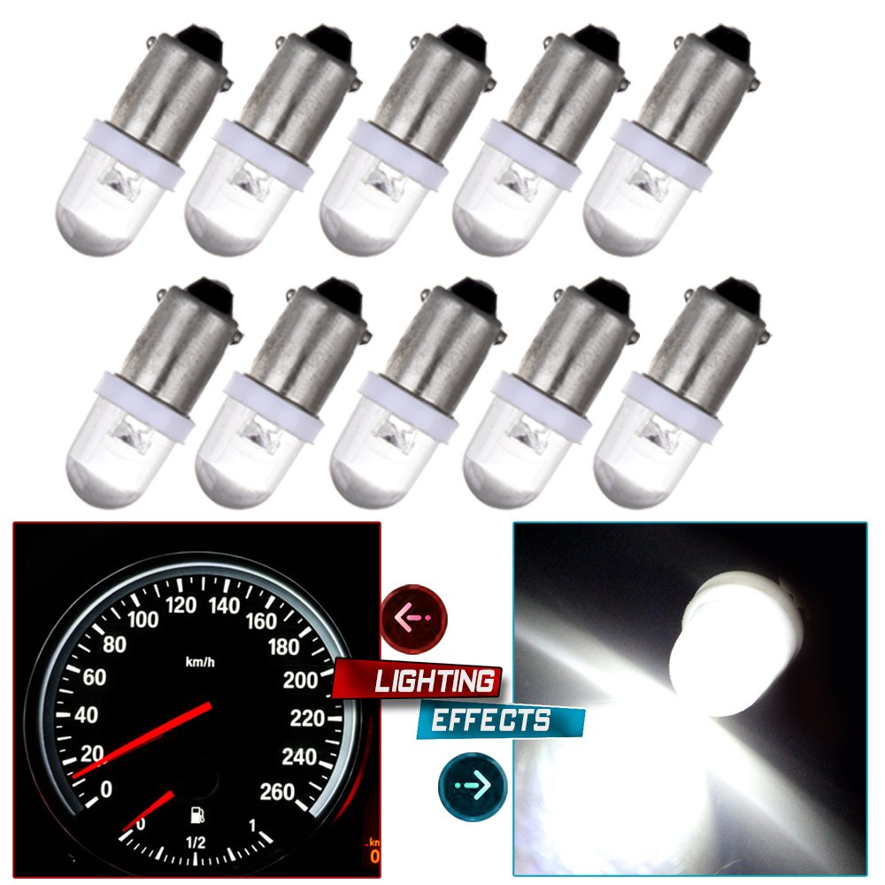 Cciyu 10X Xenon White Ba9S Led Lamp Instrument Cluster Panel Dash Light Bulbs Bayonet 56-76 For Ford For Dashboard Gauge Cluster Speedometer Odometer Map Light 3886X 3893 6253 64111 64113 64115 756