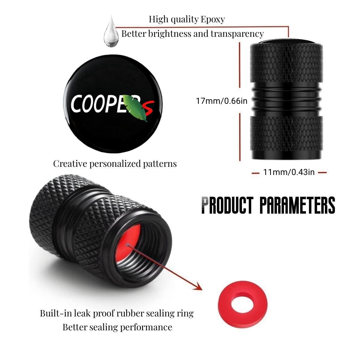Car Wheel Tire Valve Stem Caps Fashion Tire Air Caps Cover Compatible with Mini Cooper Accessories