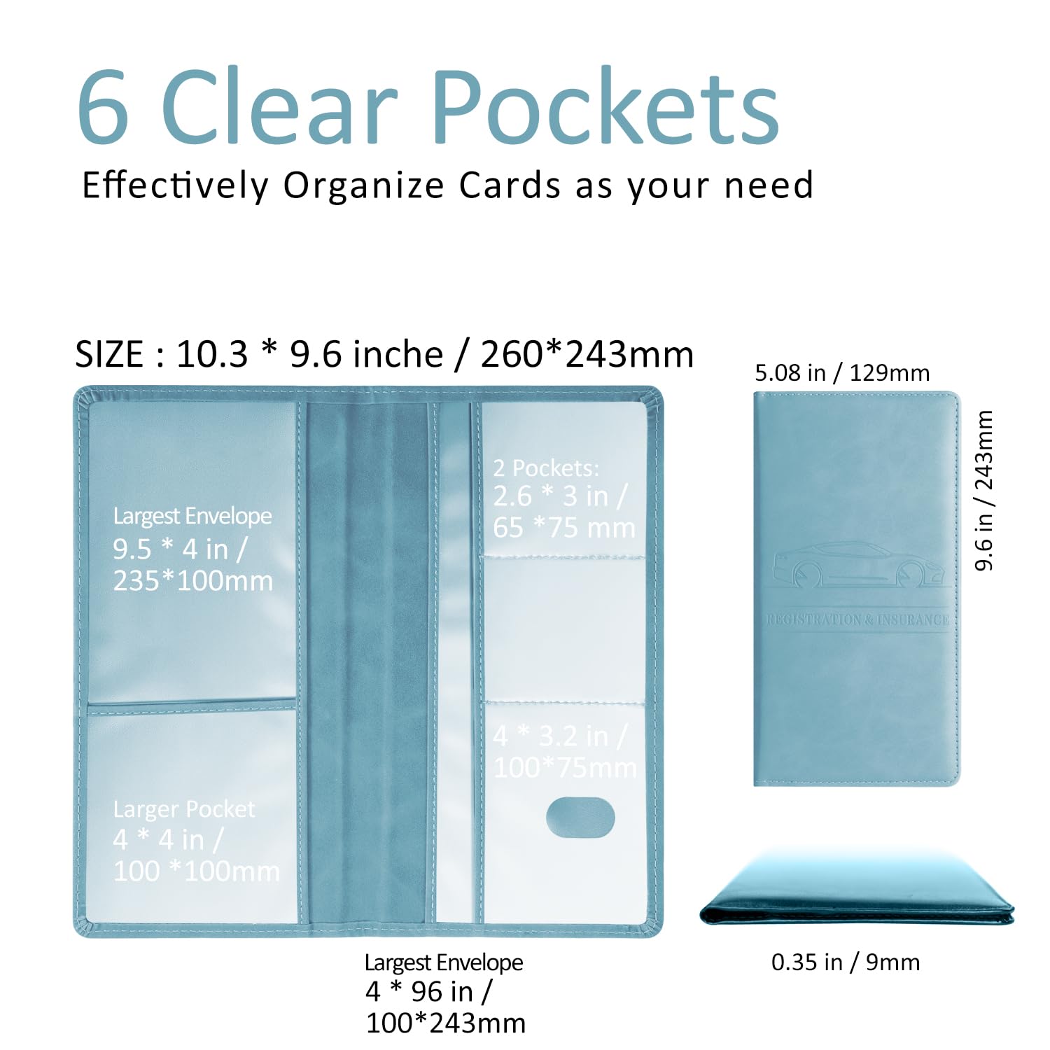 Leather Auto Registration & Insurance Card Holder - Vehicle Glove Box Organizer For Driver'S License, Car Document Holder - Blue