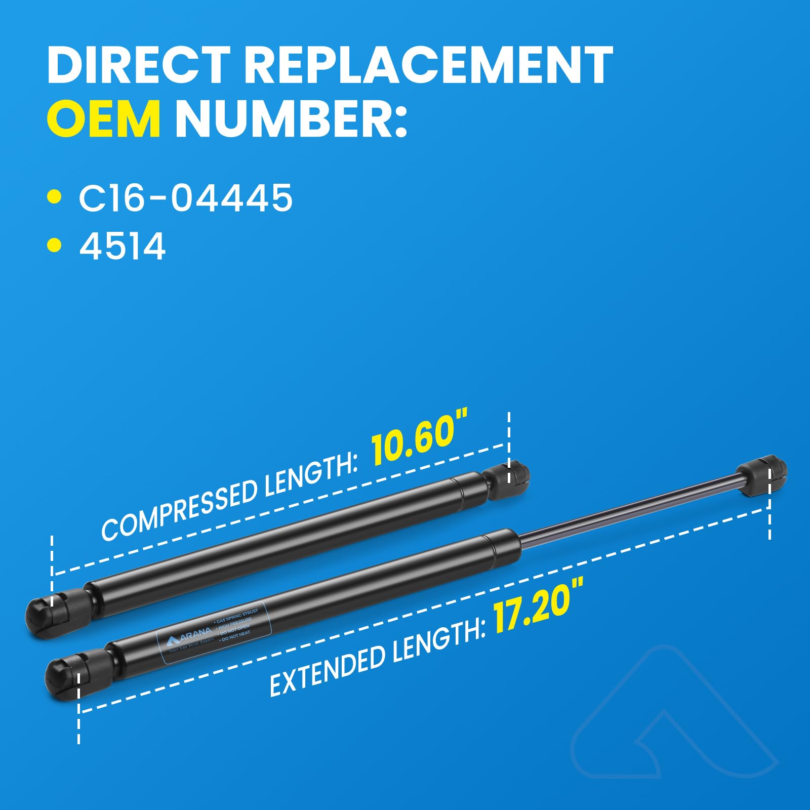 Arana Gas Struts 17 Inch 55 Lb, Leer Topper 4418 Gas Spring, C16-04445 17 '' Lift Support Shocks For Camper Shell Truck Canopy C