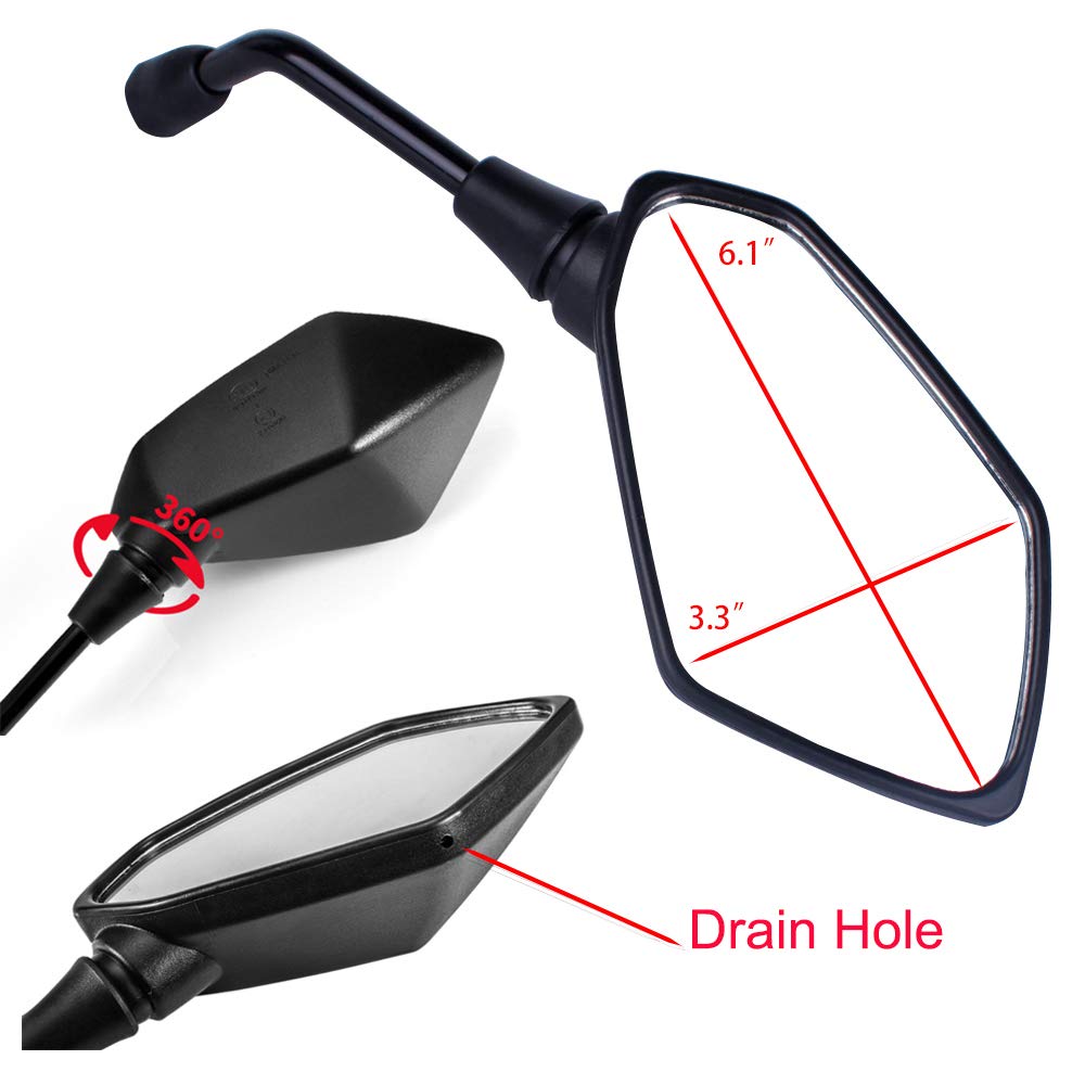 Mamiko Universal Motorcycle Rear View Mirrors, M8/M10 Threaded, Black ...