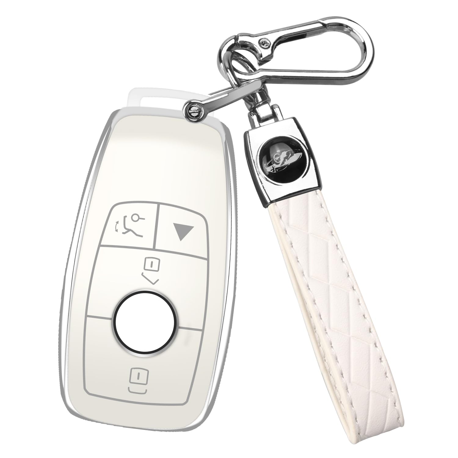 Qbuc For Mercedes Benz Key Fob Cover With Keychain,Compatible With C E R S G S Cls Clk Glc Ml Gle Gls Sl Slr Mclaren Amg Key (Wh