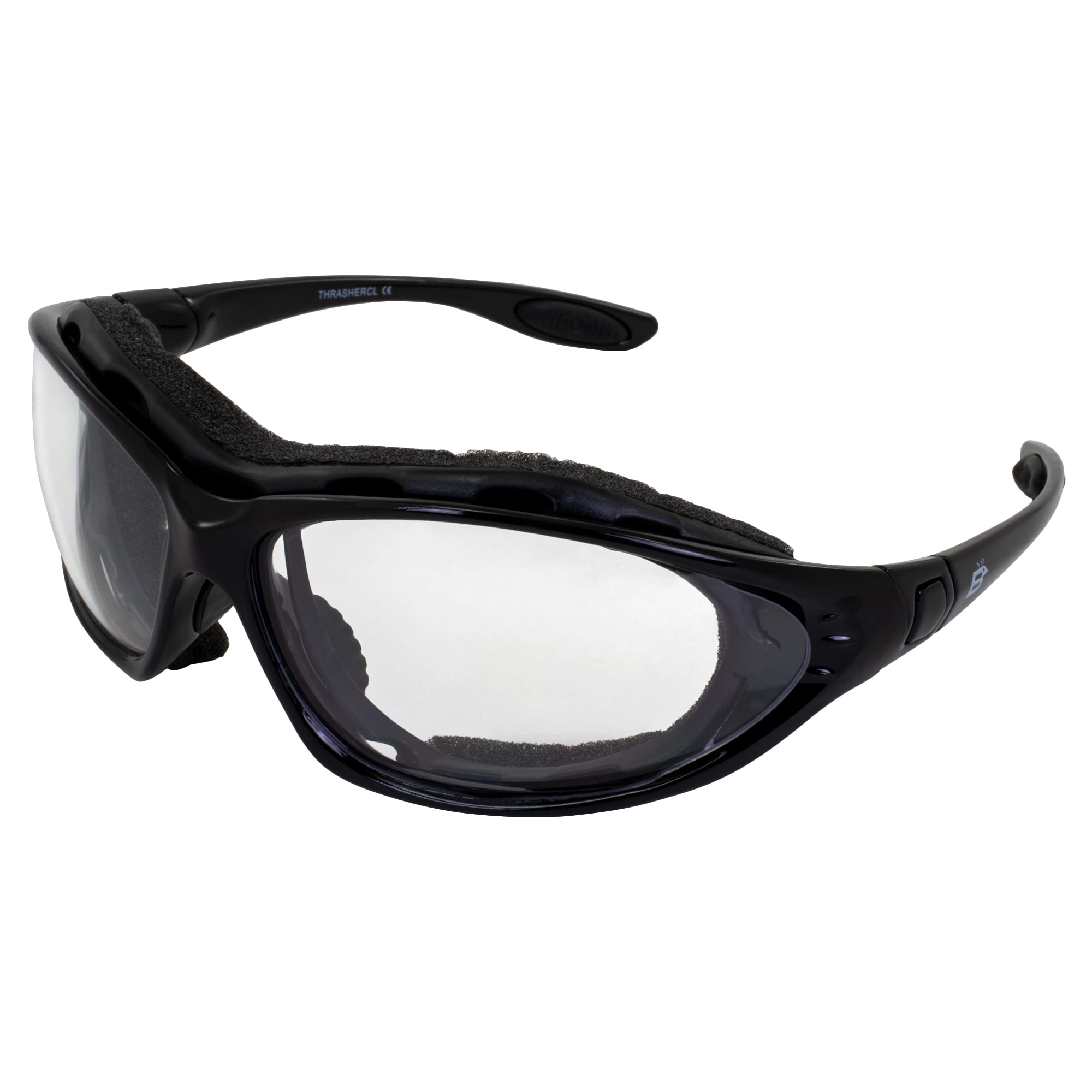 Birdz Eyewear Thrasher Padded Motorcycle Glasses-Convert-To-Goggles (Black Frame/Clear Lens)