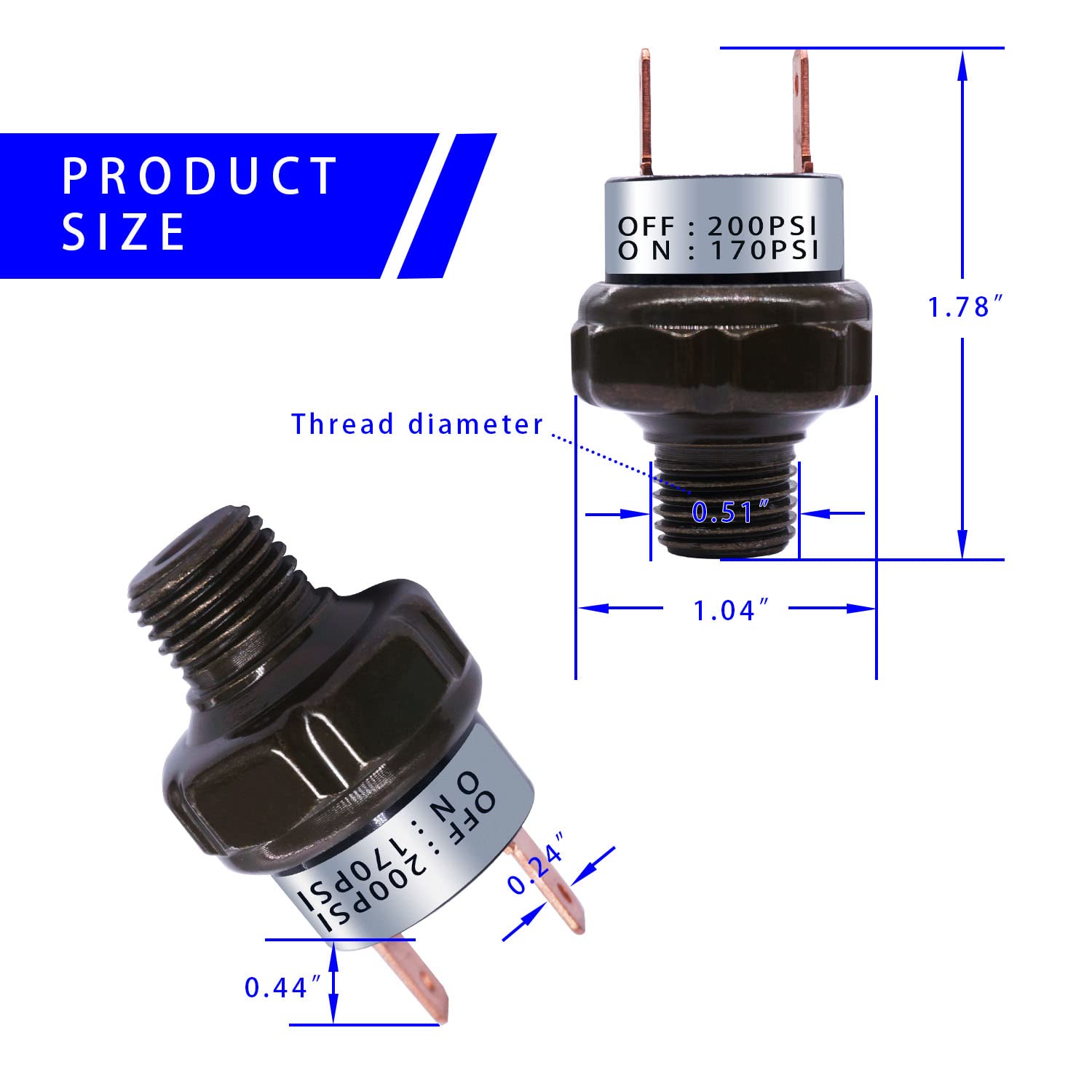 Mankk Air Pressure Switch 170-200 Psi Thread 1/4'' Npt 24V 12V Dc Air Compressor Pressure Switch For Air Horn Train 170-200-1/4'