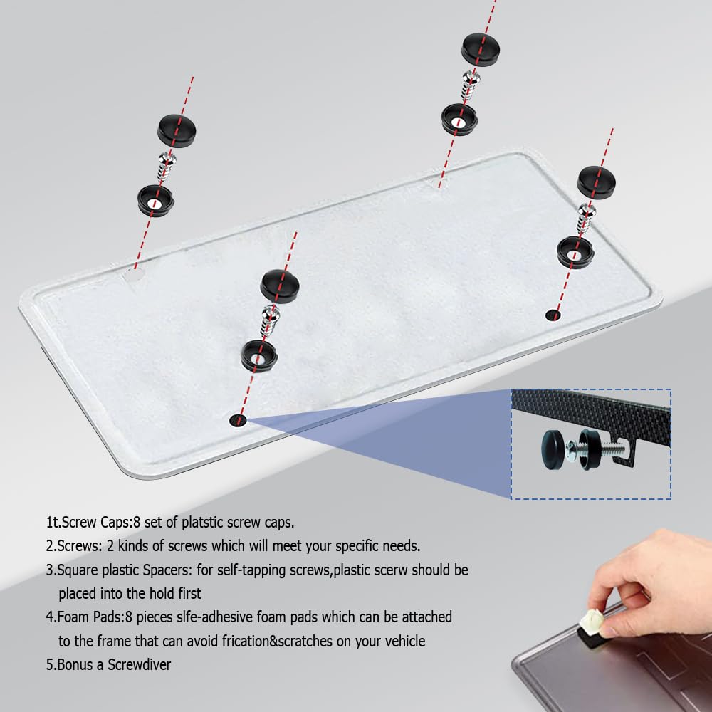 License Plate Screw Kit, Stainless Steel License Plate Screws Kit, License Plate Bolts, Caps Cover For Cars Front Rear Frame Hol