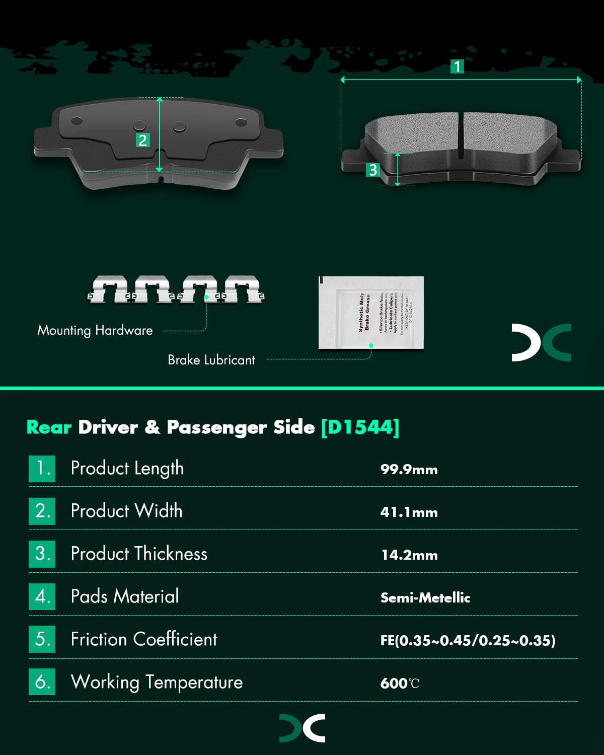 Scitoo D1595 D1544 Front Rear Brake Pads Sets Fit For Hyundai Elantra 2011-2016,For Hyundai Elantra Gt 2013-2016,For Hyundai Vel