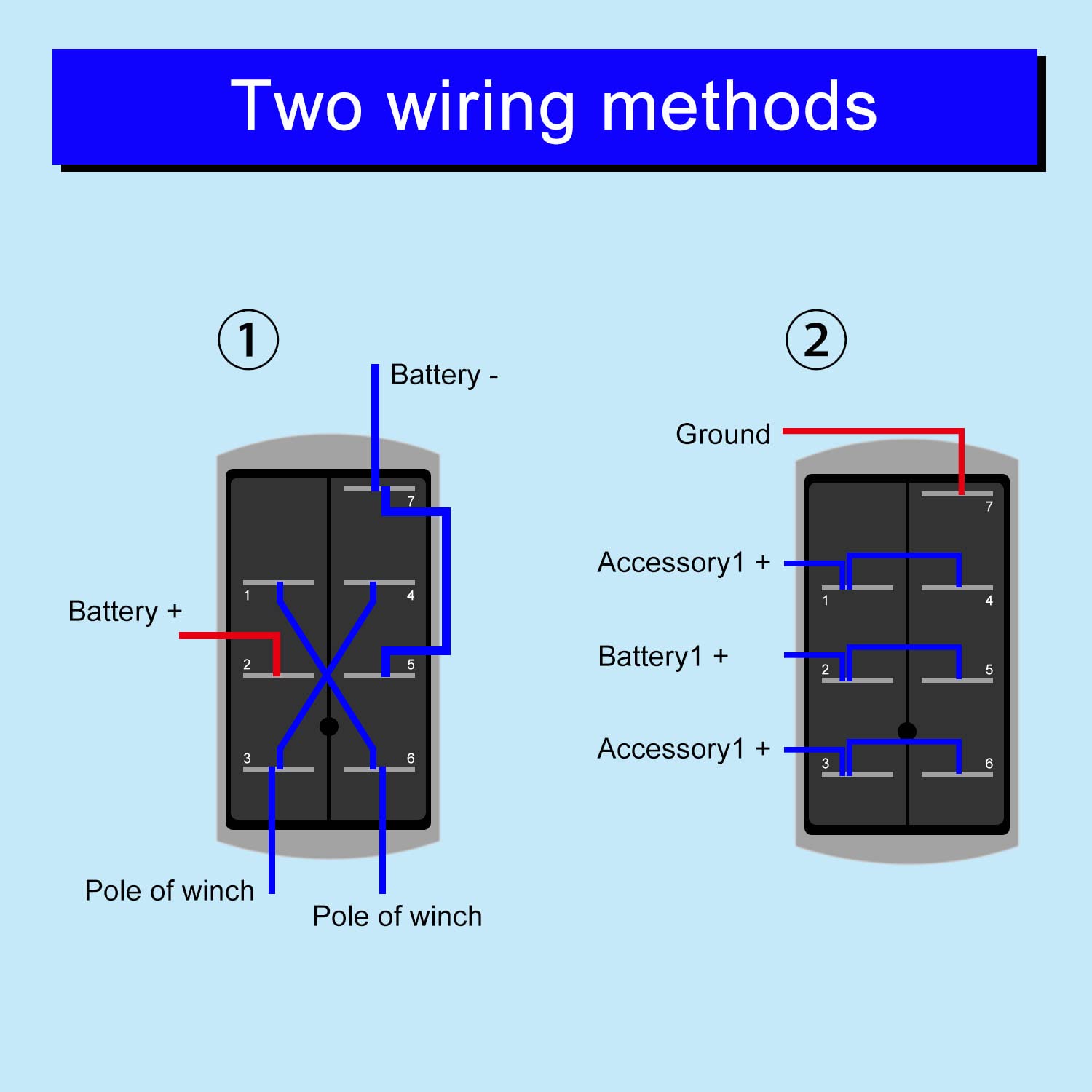 Weideer 20A 12V Polarity Reversing Momentary Rocker Switch Dc Motor Control 7Pin Up Down Blue Led Winch In/Out Switch With Alumi