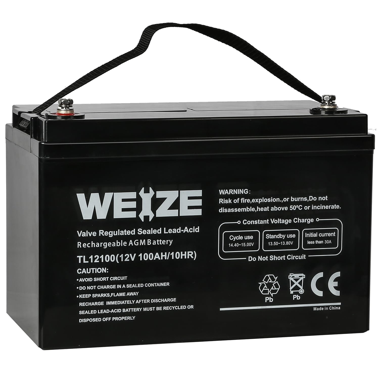 Weize Deep Cycle Agm 12 Volt 100Ah Battery, Maintenance-Free, 3% Self-Discharge Rate, 1150A Max Discharge Current, Perfect For R