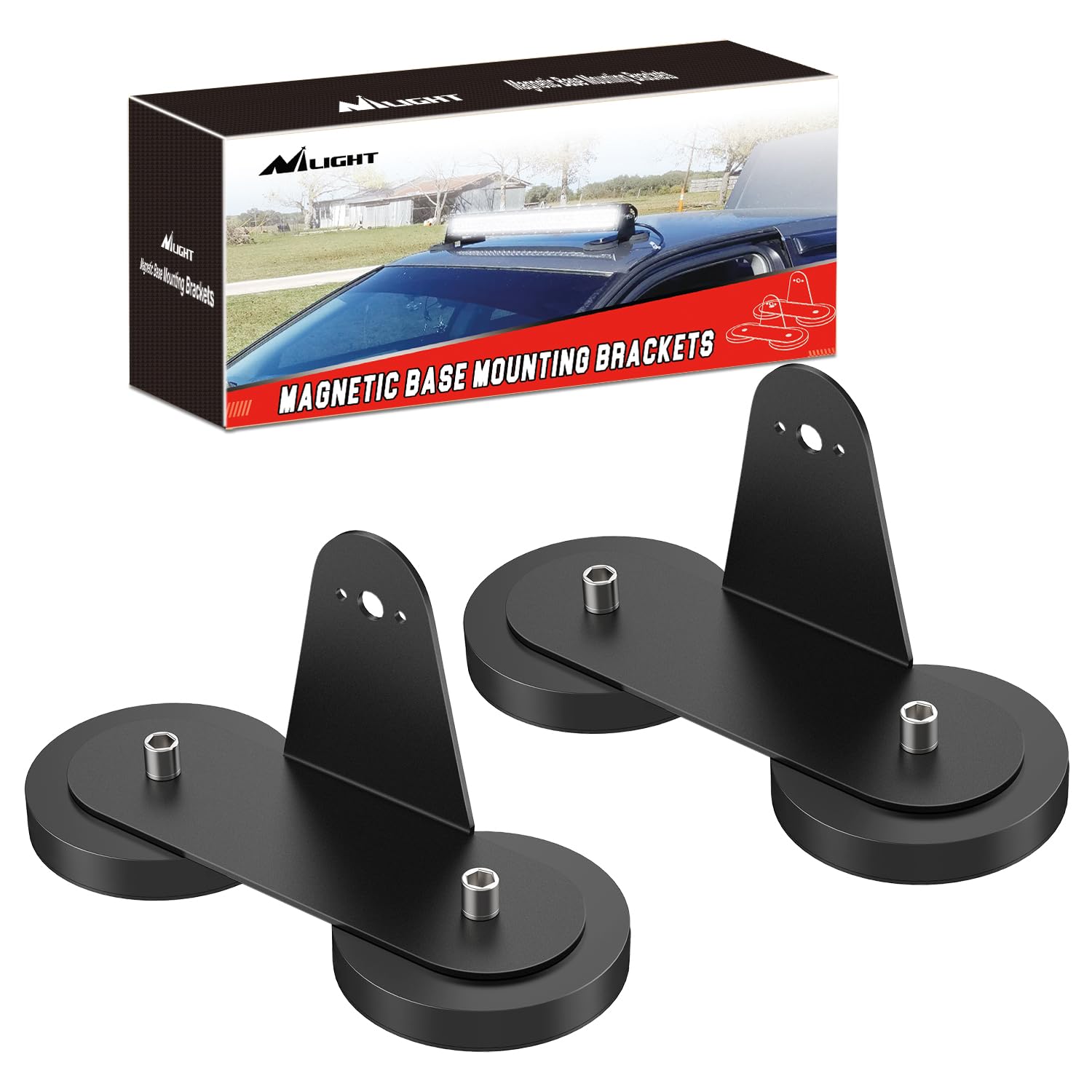 Nilight 2Pcs Magnetic Base Led Light Bar Mounting Brackets, Powerful Sucker Holder For Straight Curved Side-Mounted Light Bar Mo